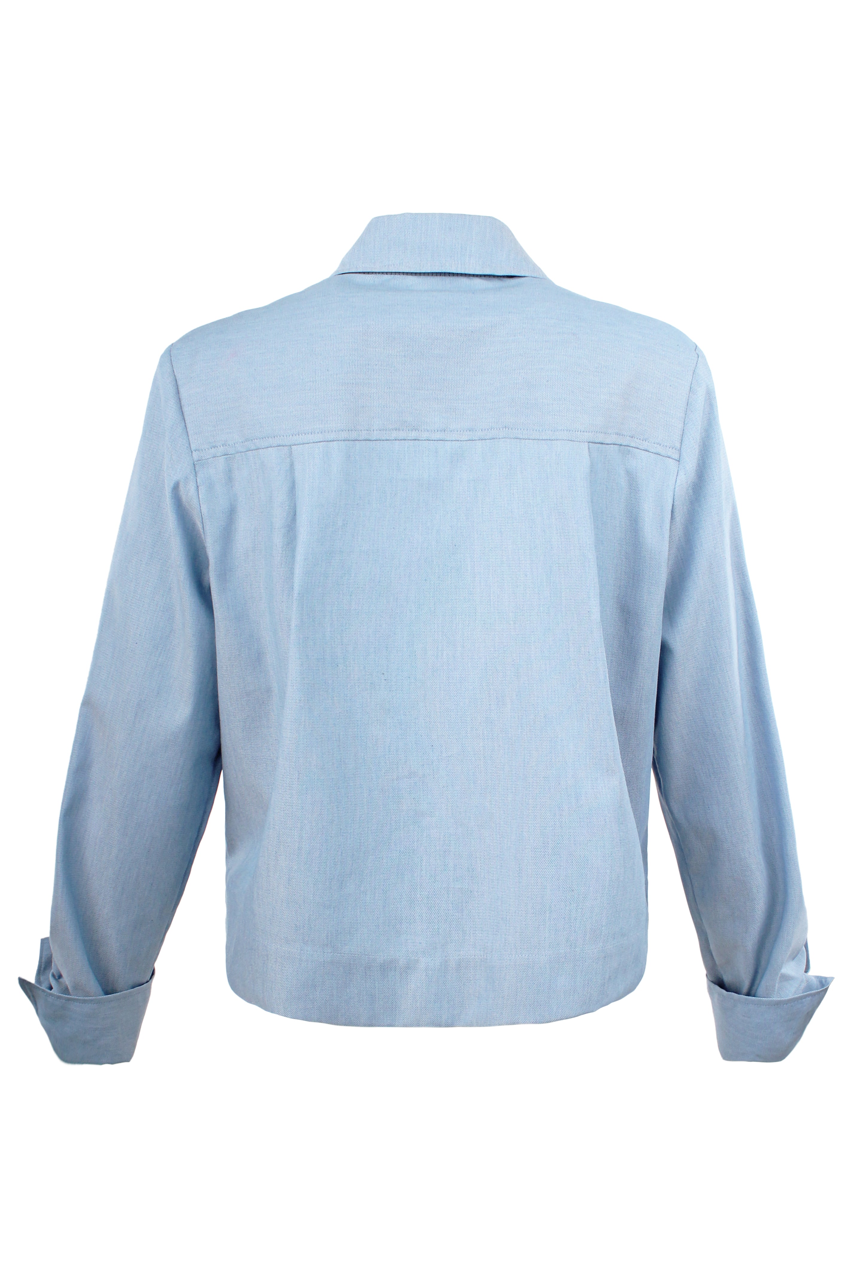 Long Sleeve Crop Tux Shirt Denim Combo