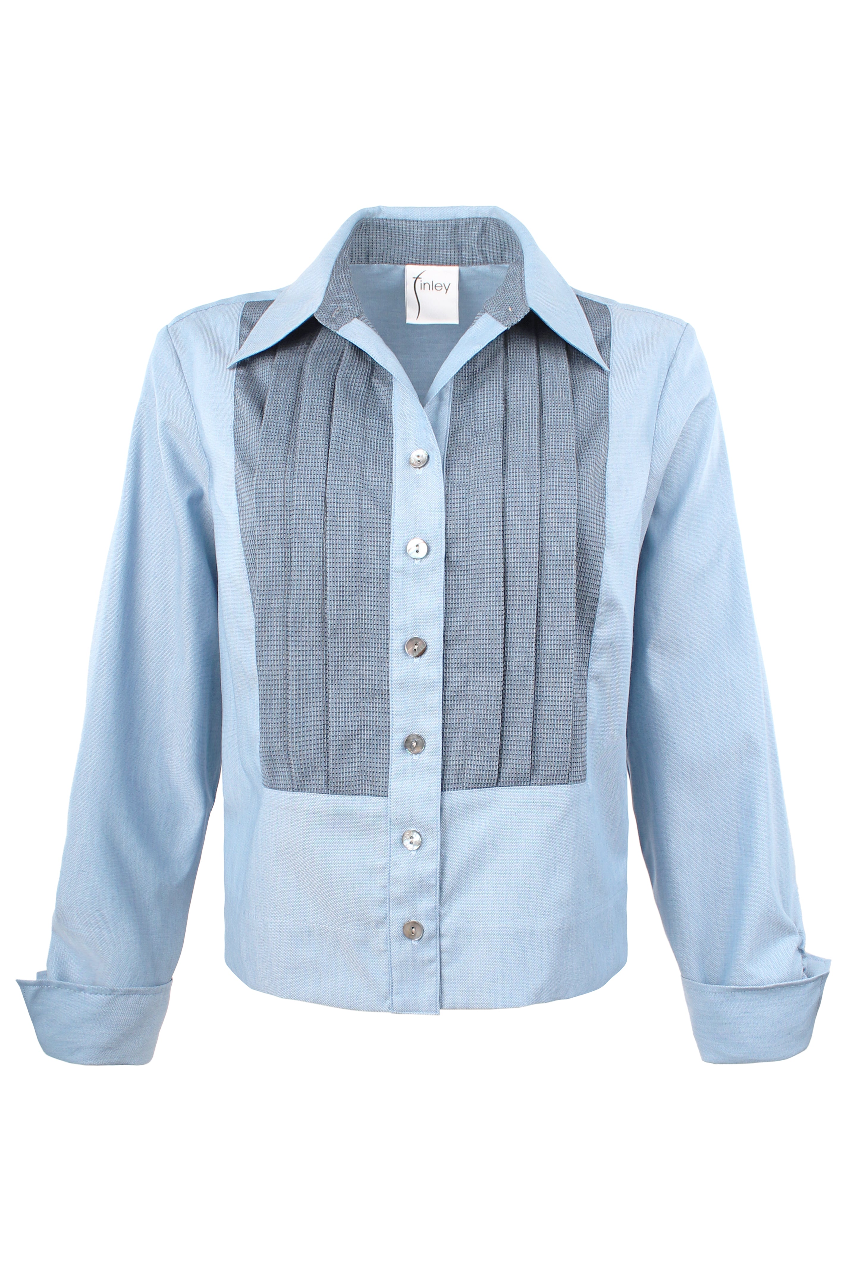 Long Sleeve Crop Tux Shirt Denim Combo