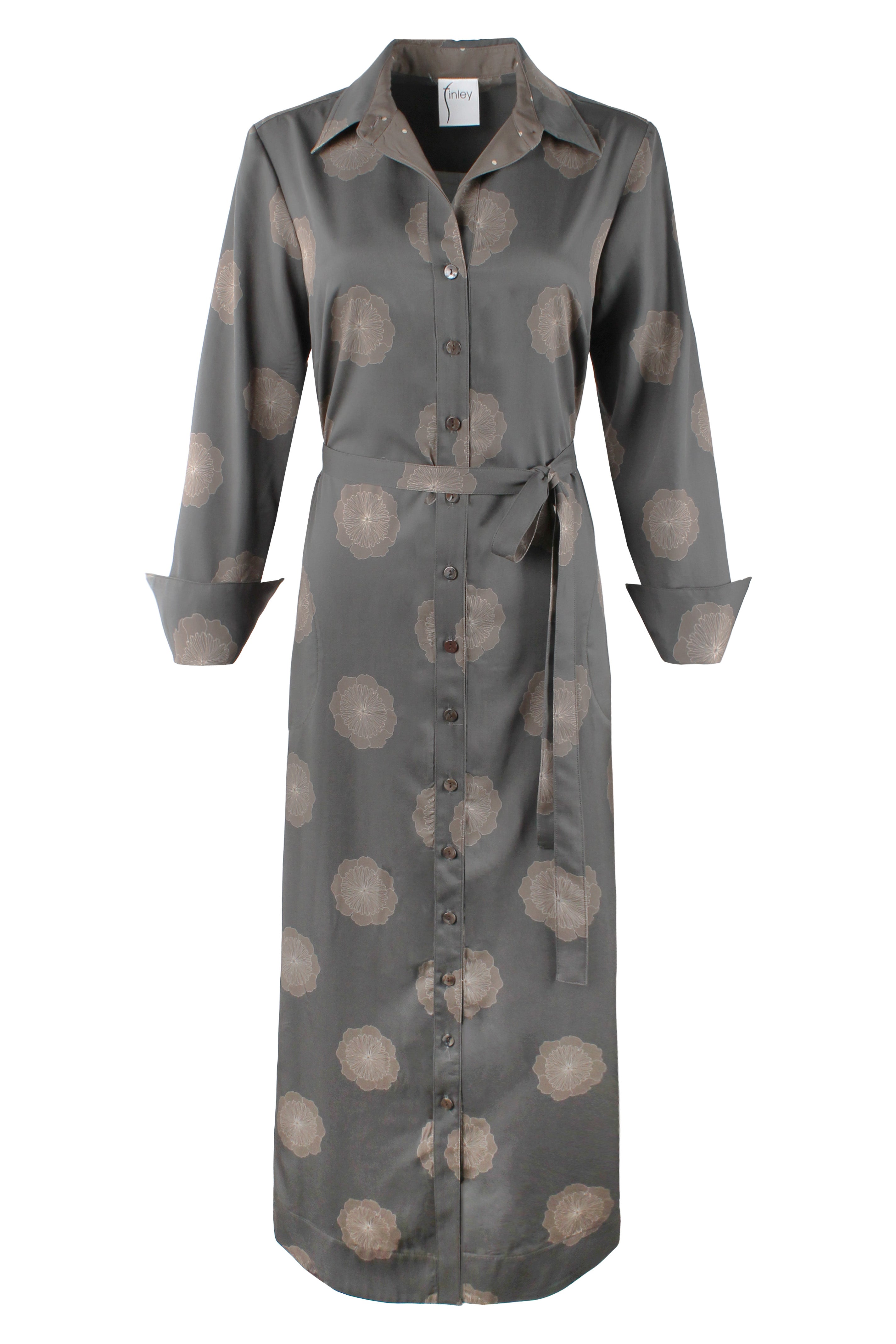 Harlowe Shirtdress, Pewter Medallion Print