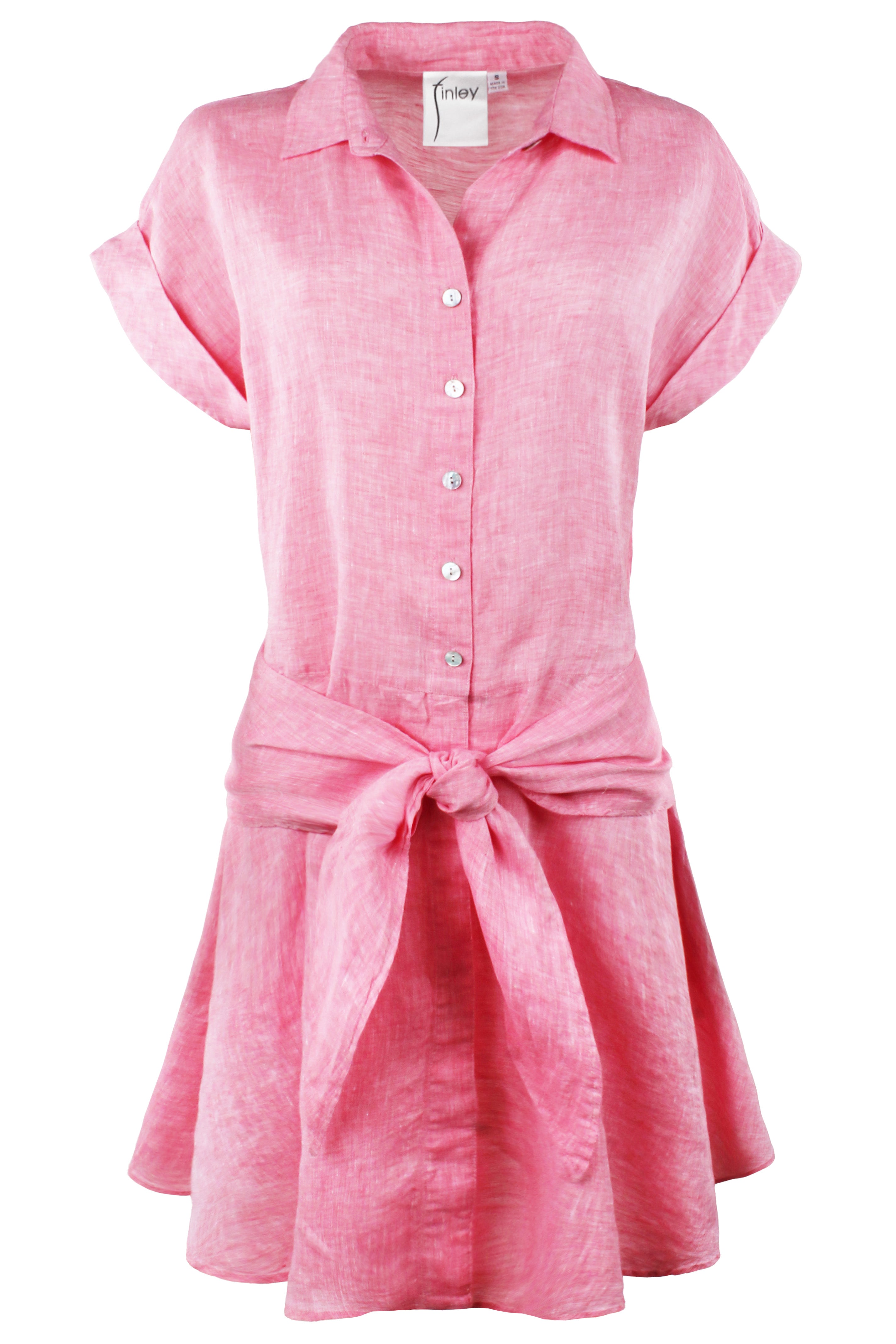 Collins Shirt Dress Coral Pink Washed Linen