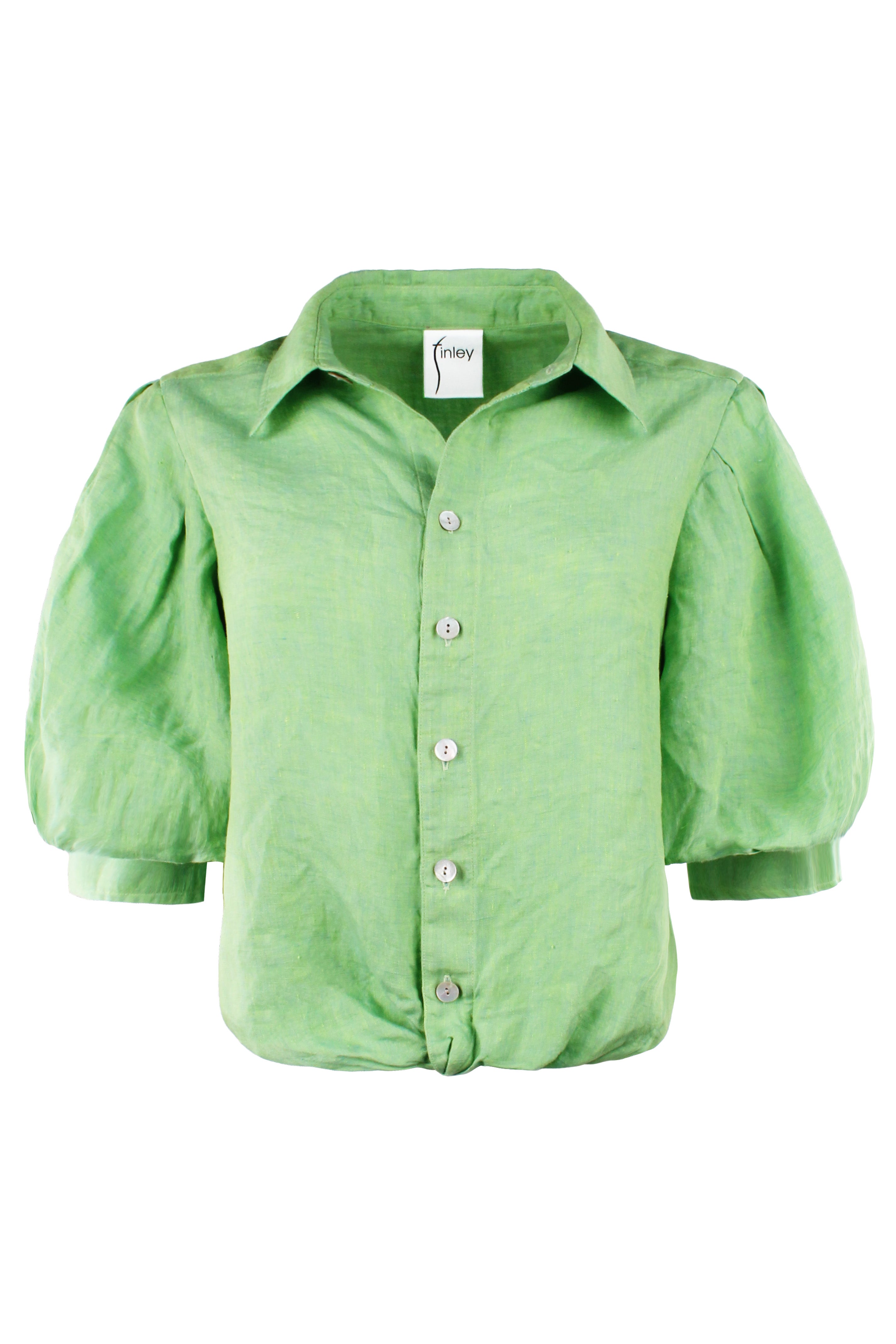 Bomba Washed Linen Green Tea Blouse