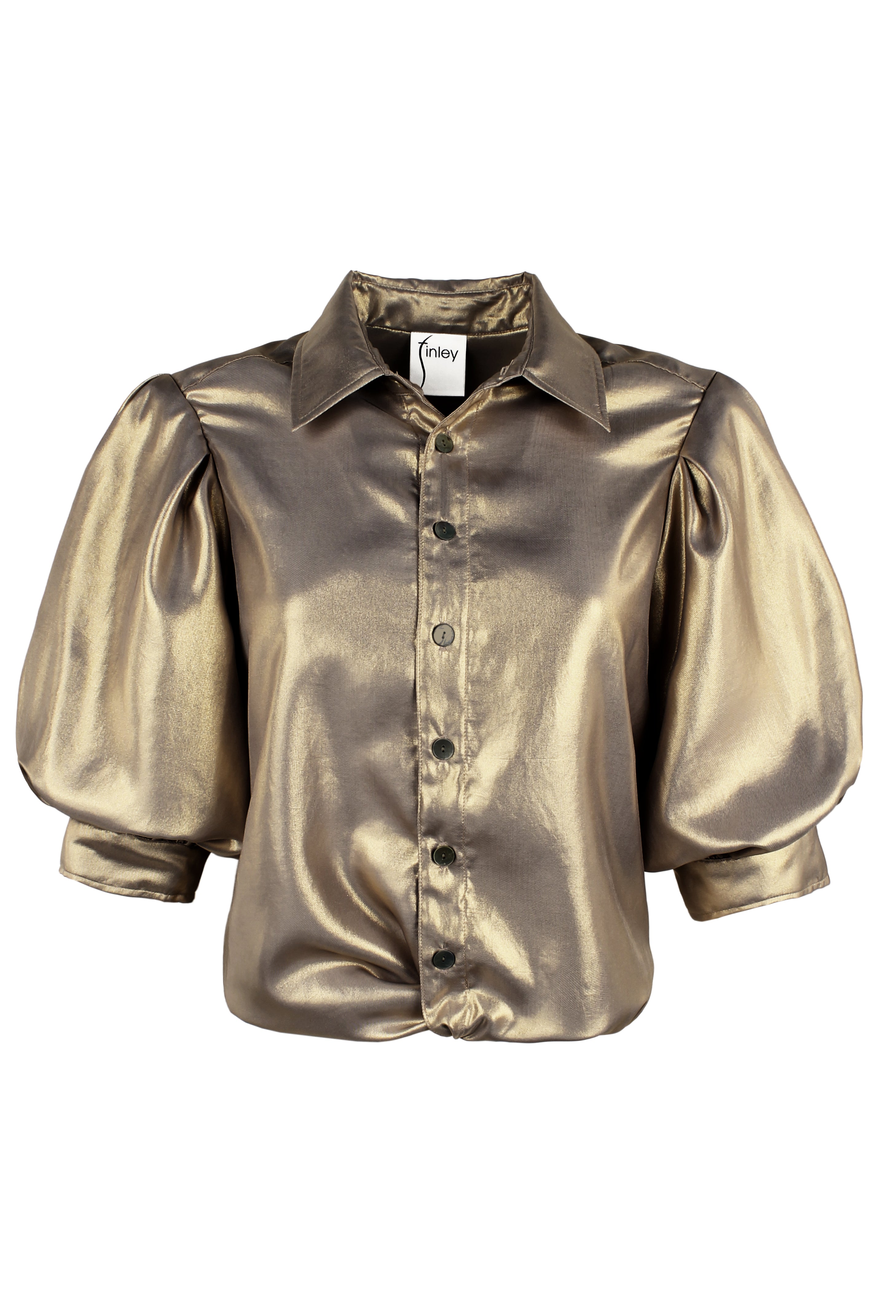 Bomba | Twist-Hem Puff Sleeve Antique Gold Shirt | Finley Dresses