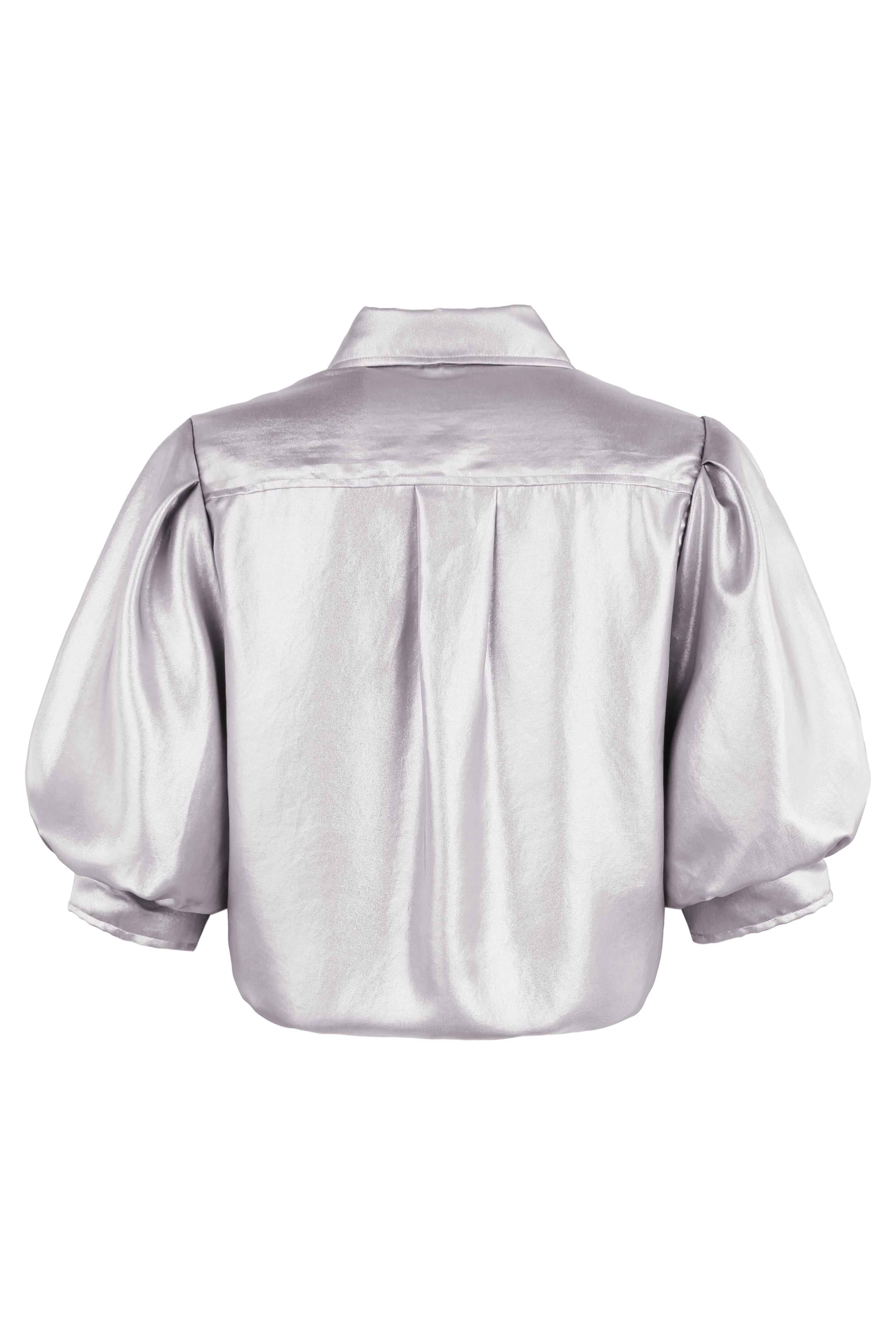 Bomba Short Sleeve Twist-Hem Blouse, Matte Silver