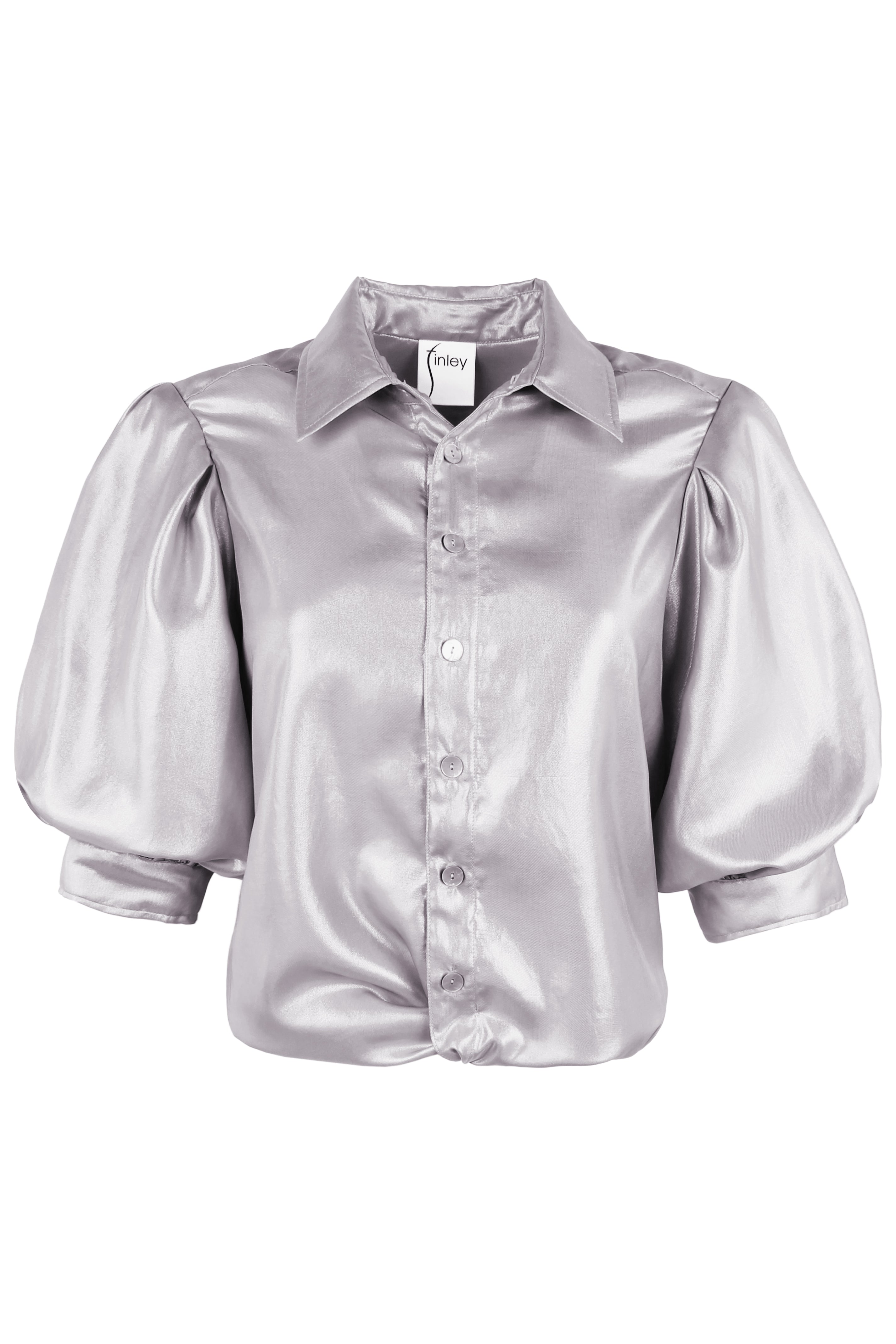 Bomba Short Sleeve Twist-Hem Blouse, Matte Silver