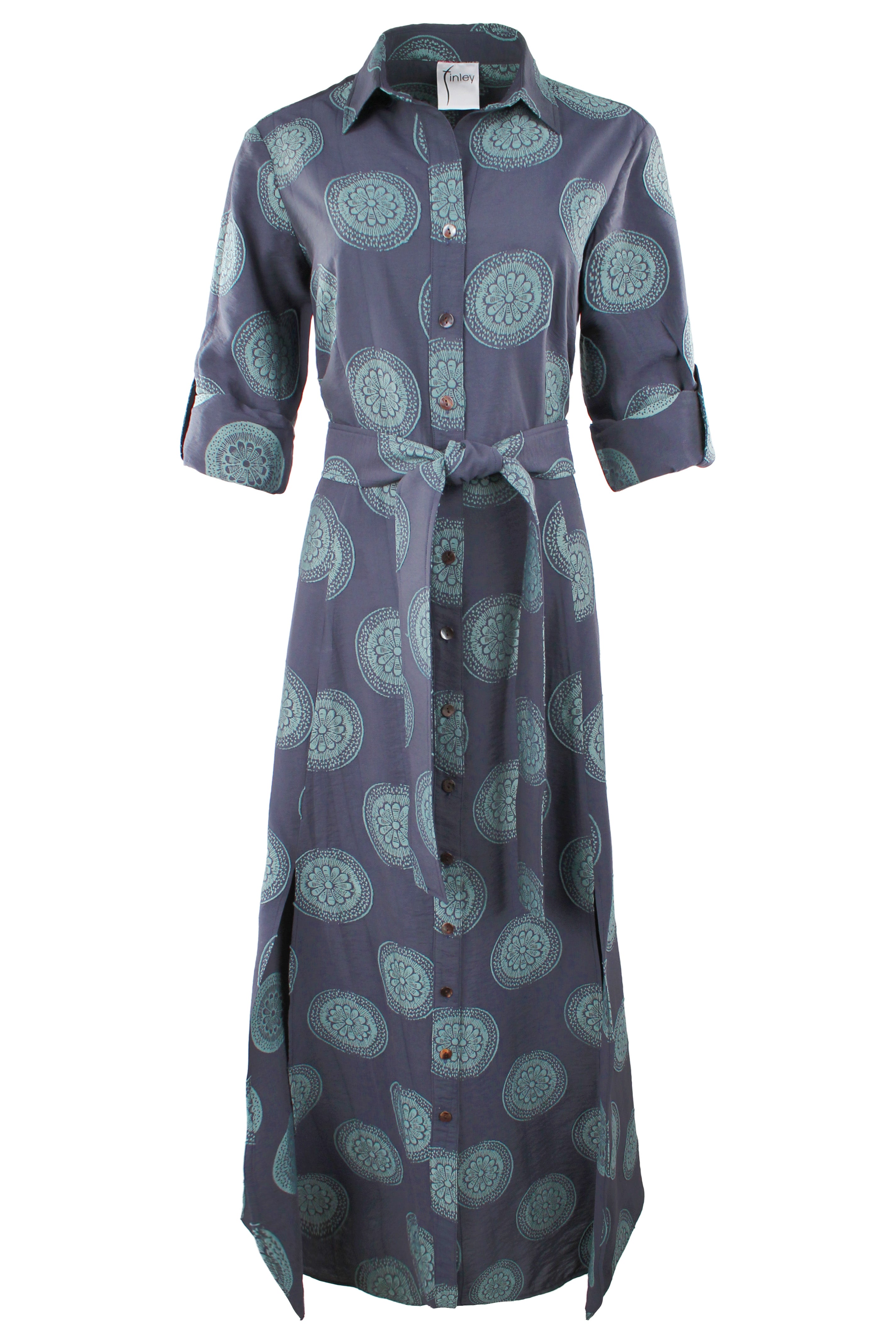 Laine Shirt Dress Navy/Teal Medallion Jacquard