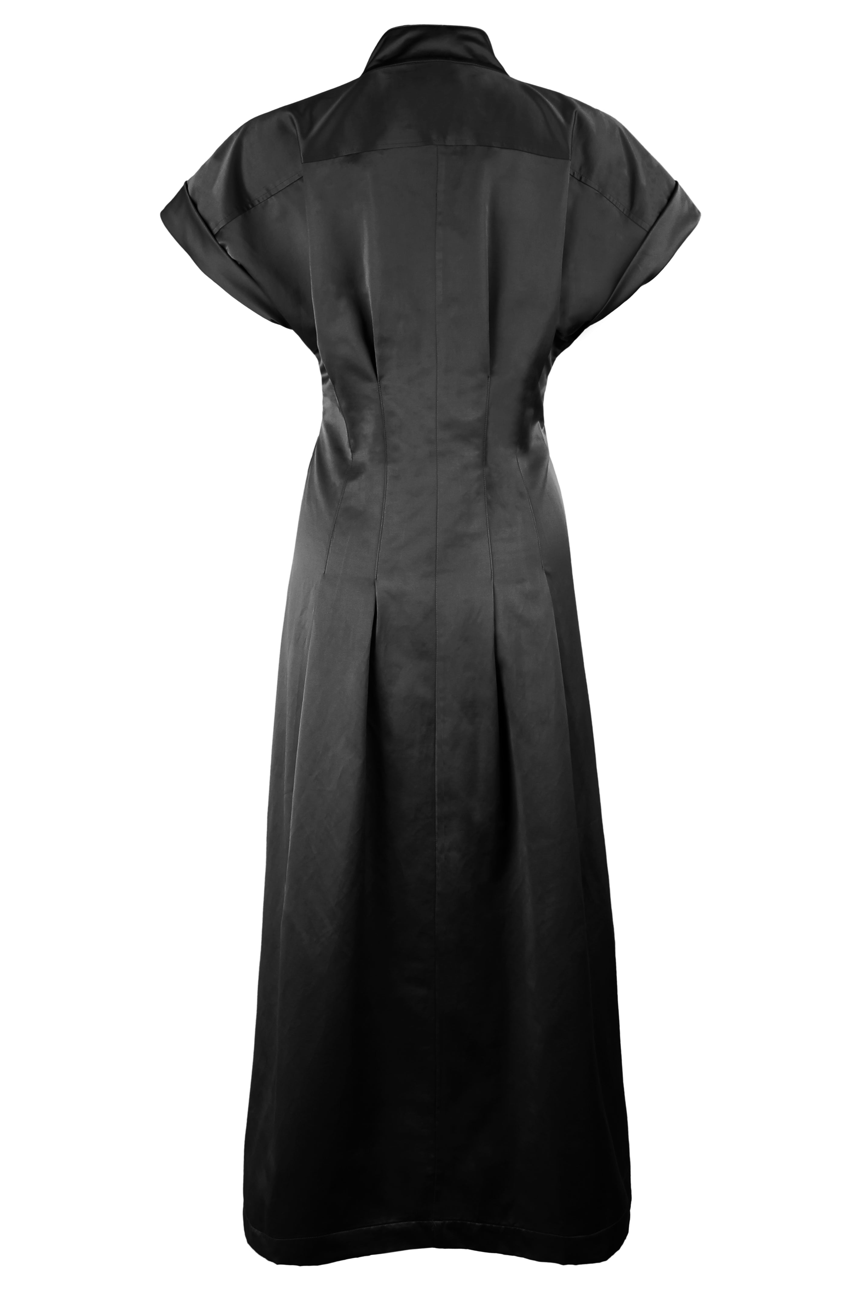 Long Rocky Shirt Dress Black Micro Satin