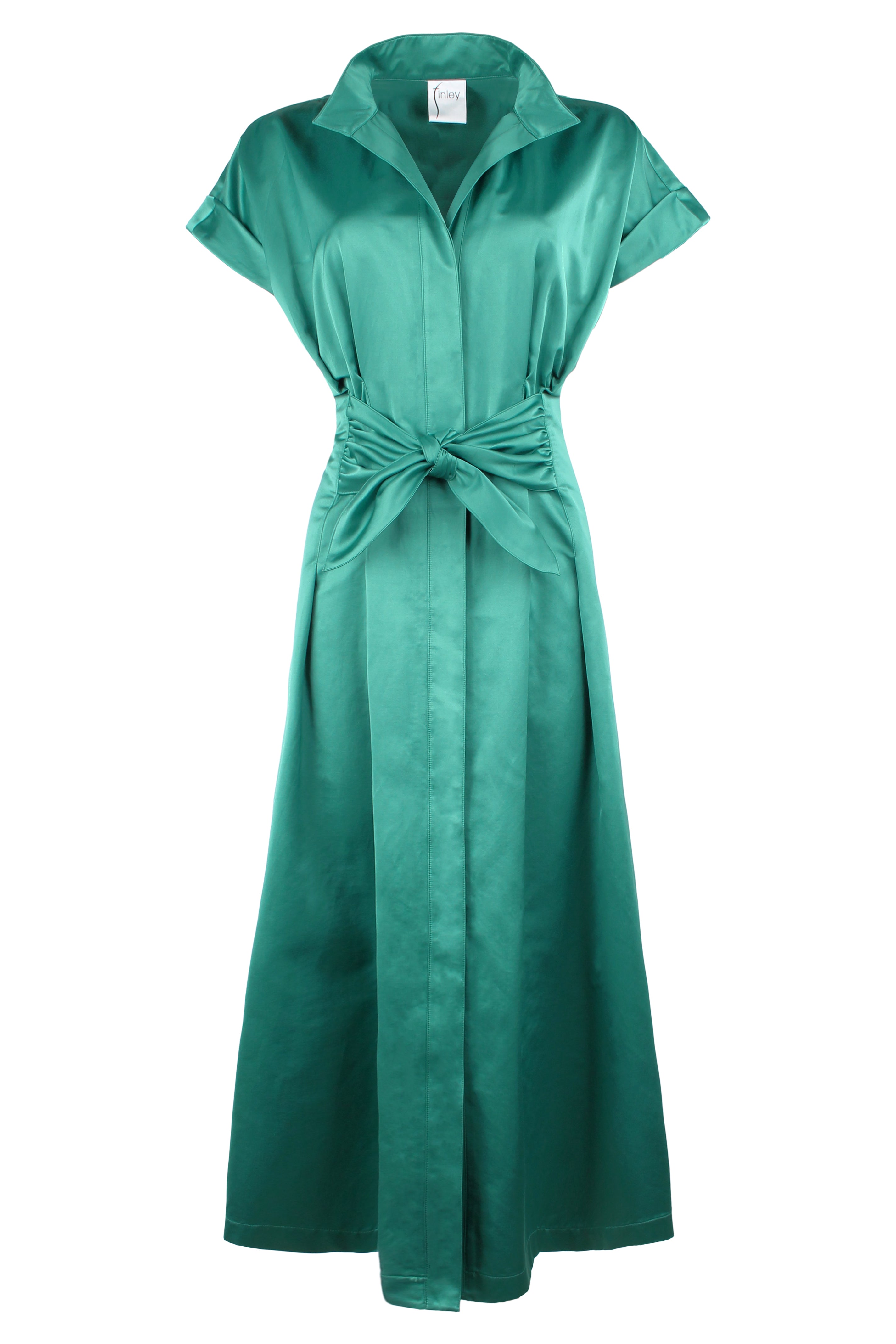 Long Rocky Shirt Dress Emerald Micro Satin