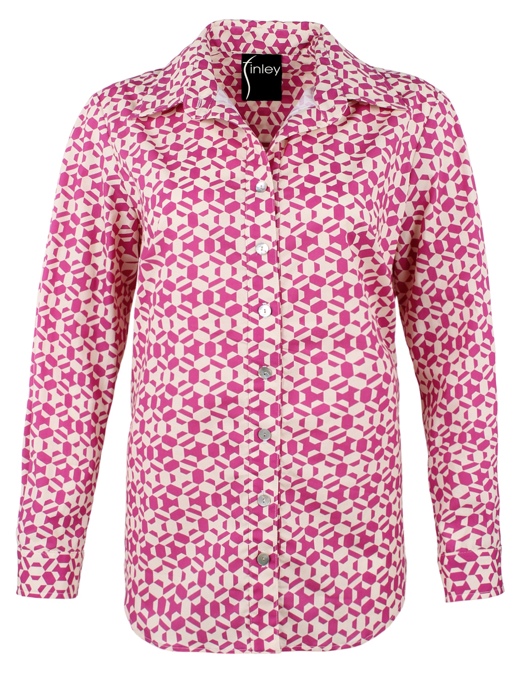 One Of A Kind Monica Oversized Shirt Pink Geometric Print