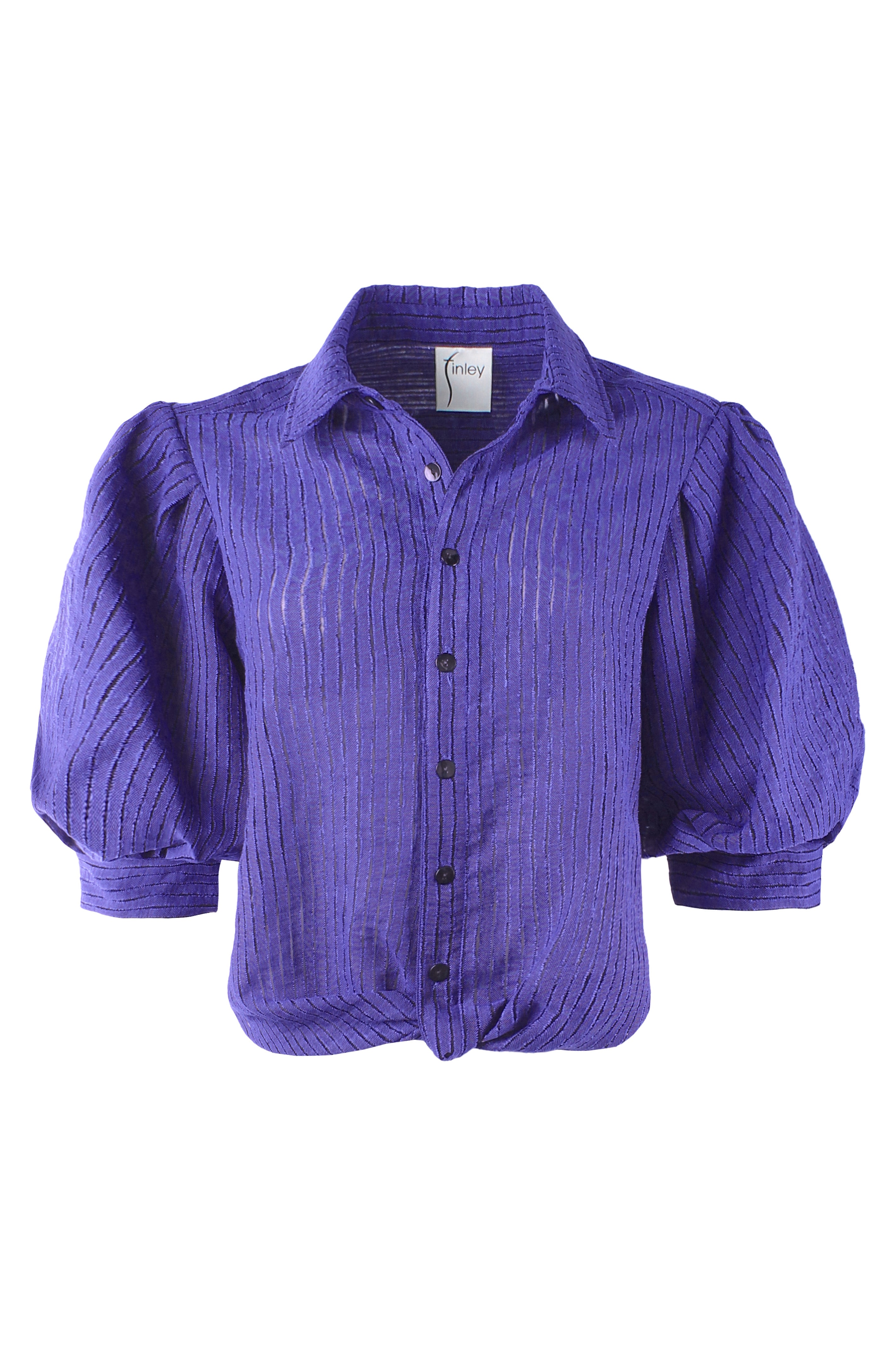 GAMEDAY!!  Bomba Twist-Hem Short Sleeve Shirt, Purple Open Weave Stripe