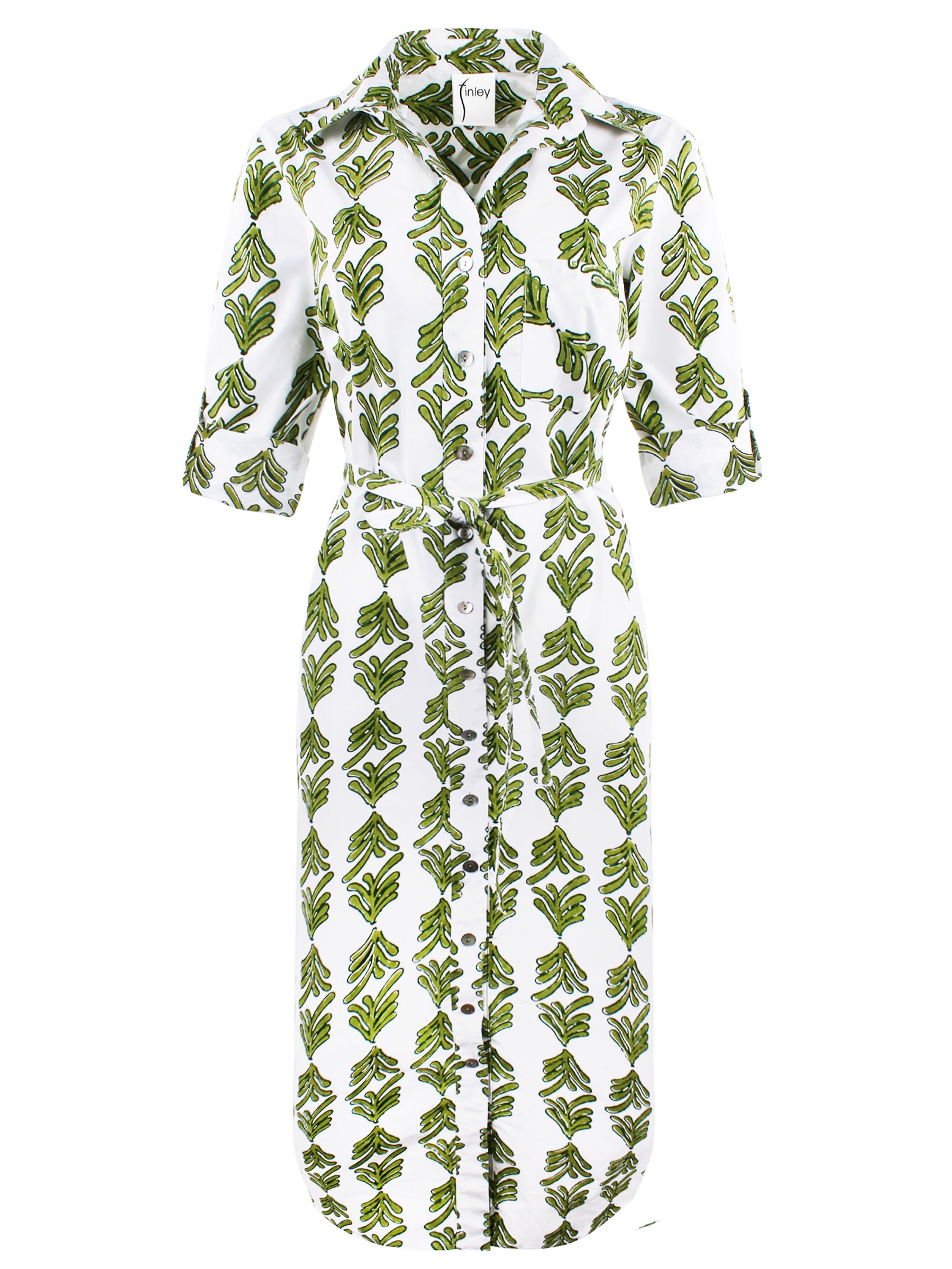 MENDED Alex Long Shirtdress Green Palmetto Print