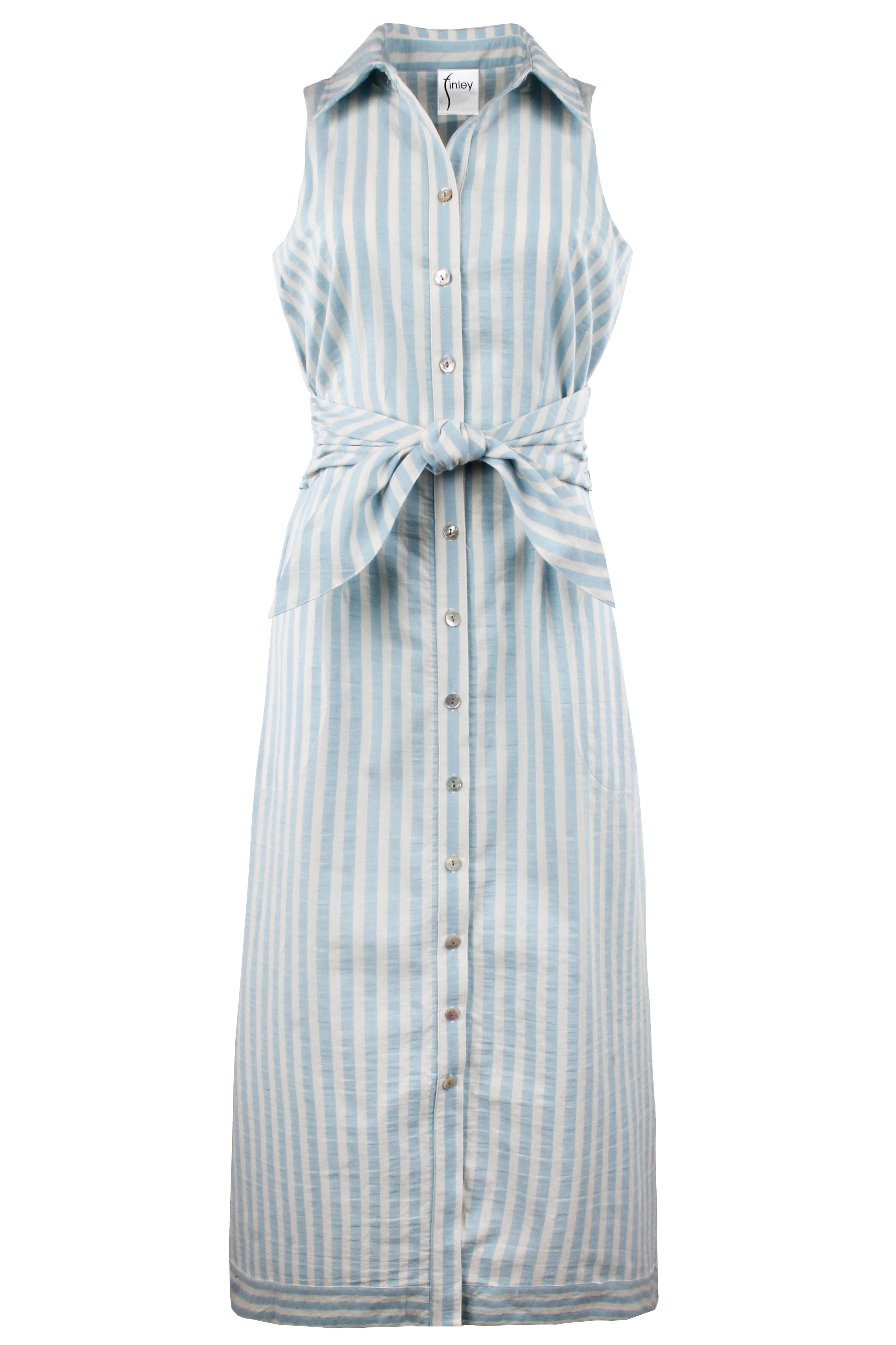 Long Ellis Sleeveless Tie-Front Maxi Dress, Blue Pastel Stripe