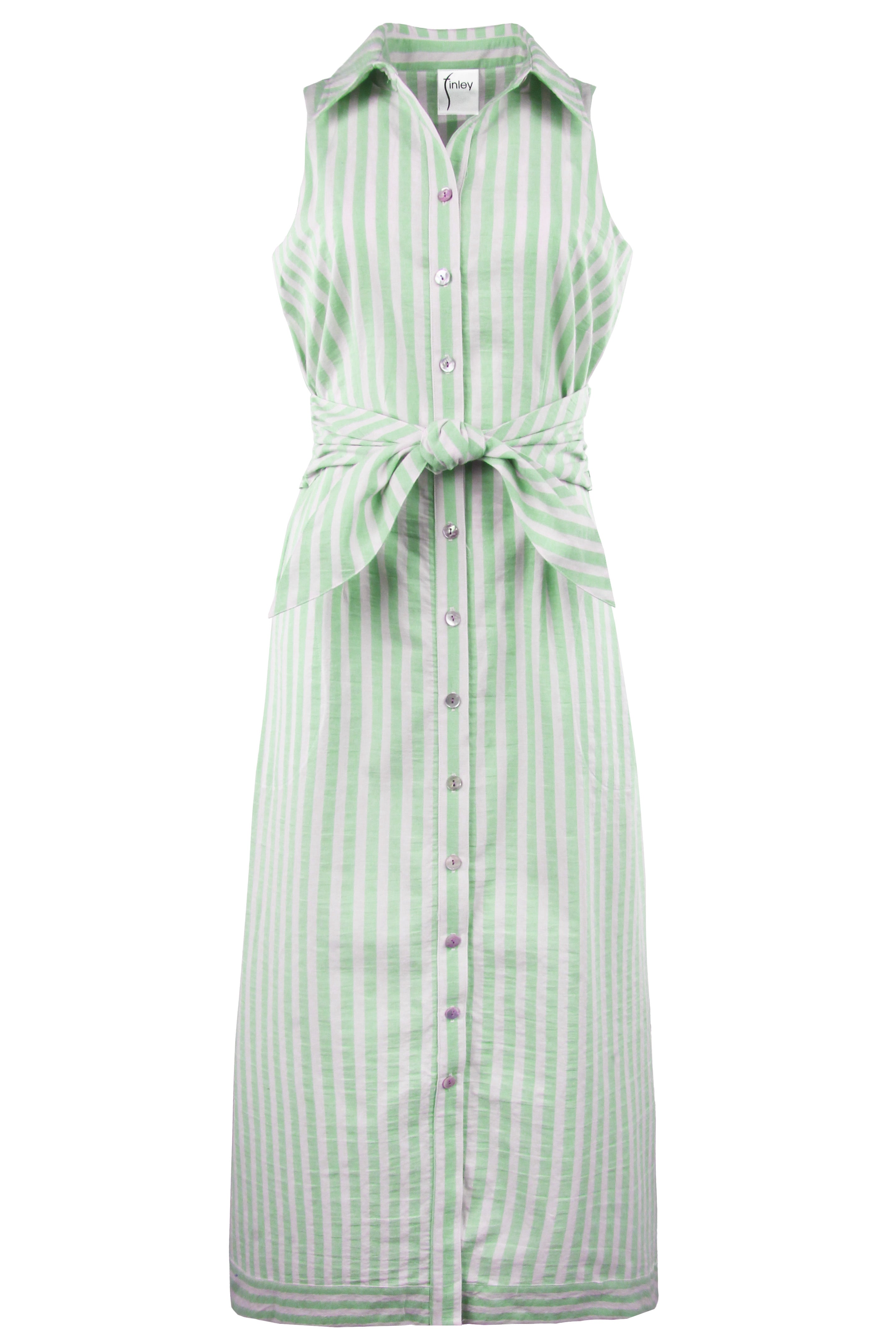 Long Ellis Sleeveless Tie-Front Maxi Dress, Green Pastel Stripe