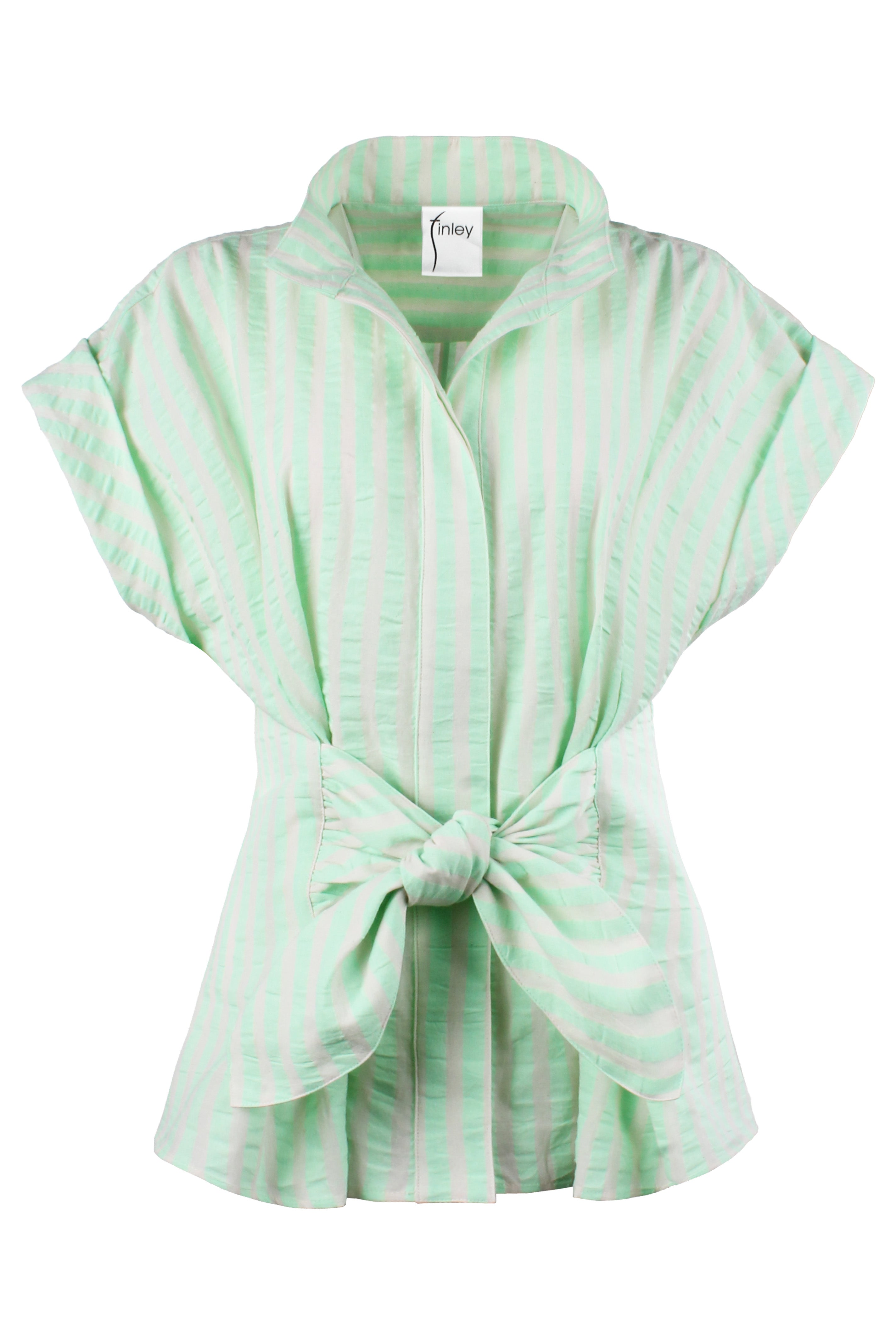 Rocky Cap Sleeve Shirt Green Pastel Stripe