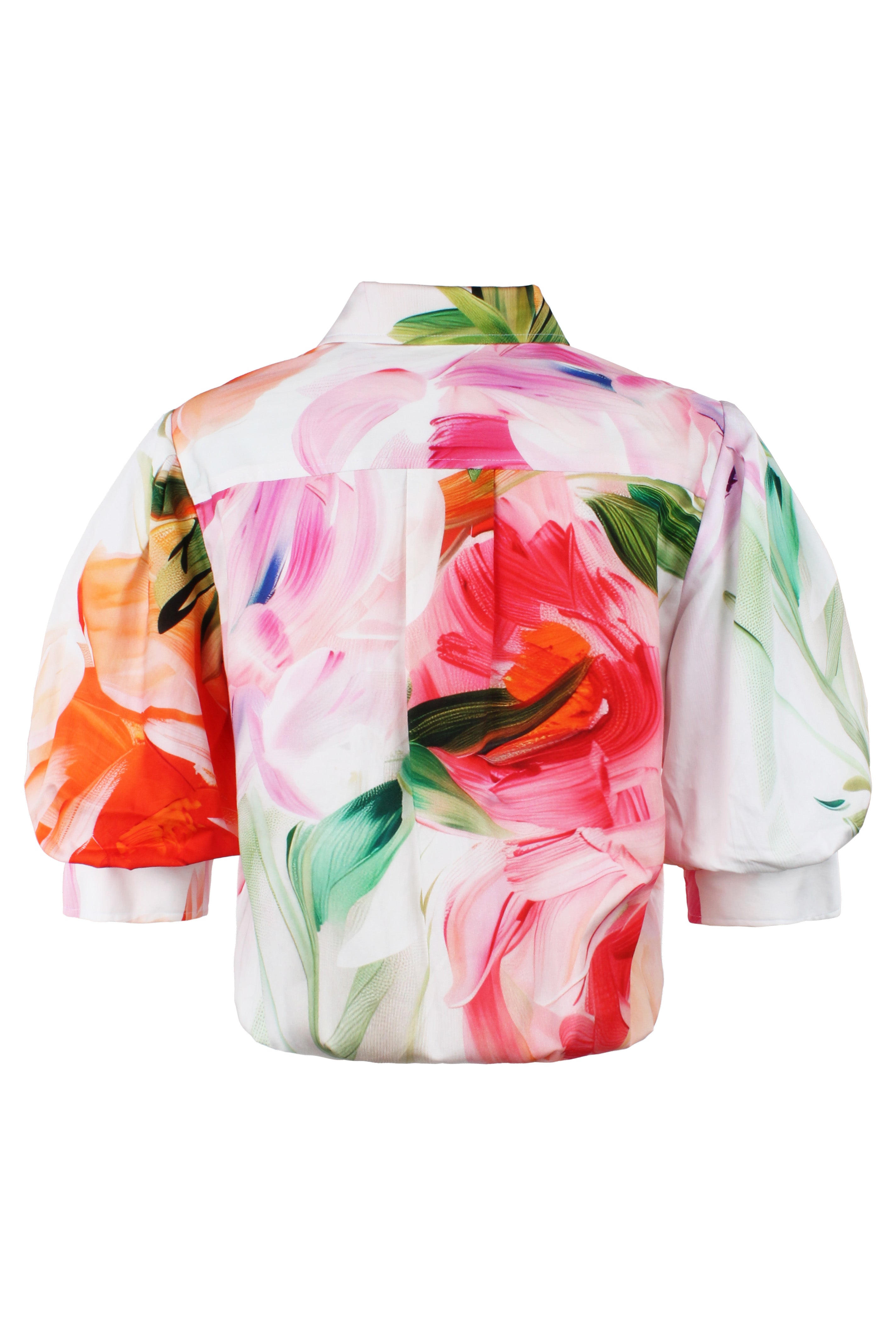 Bomba Twist-Hem Short Sleeve Shirt, Peony Print