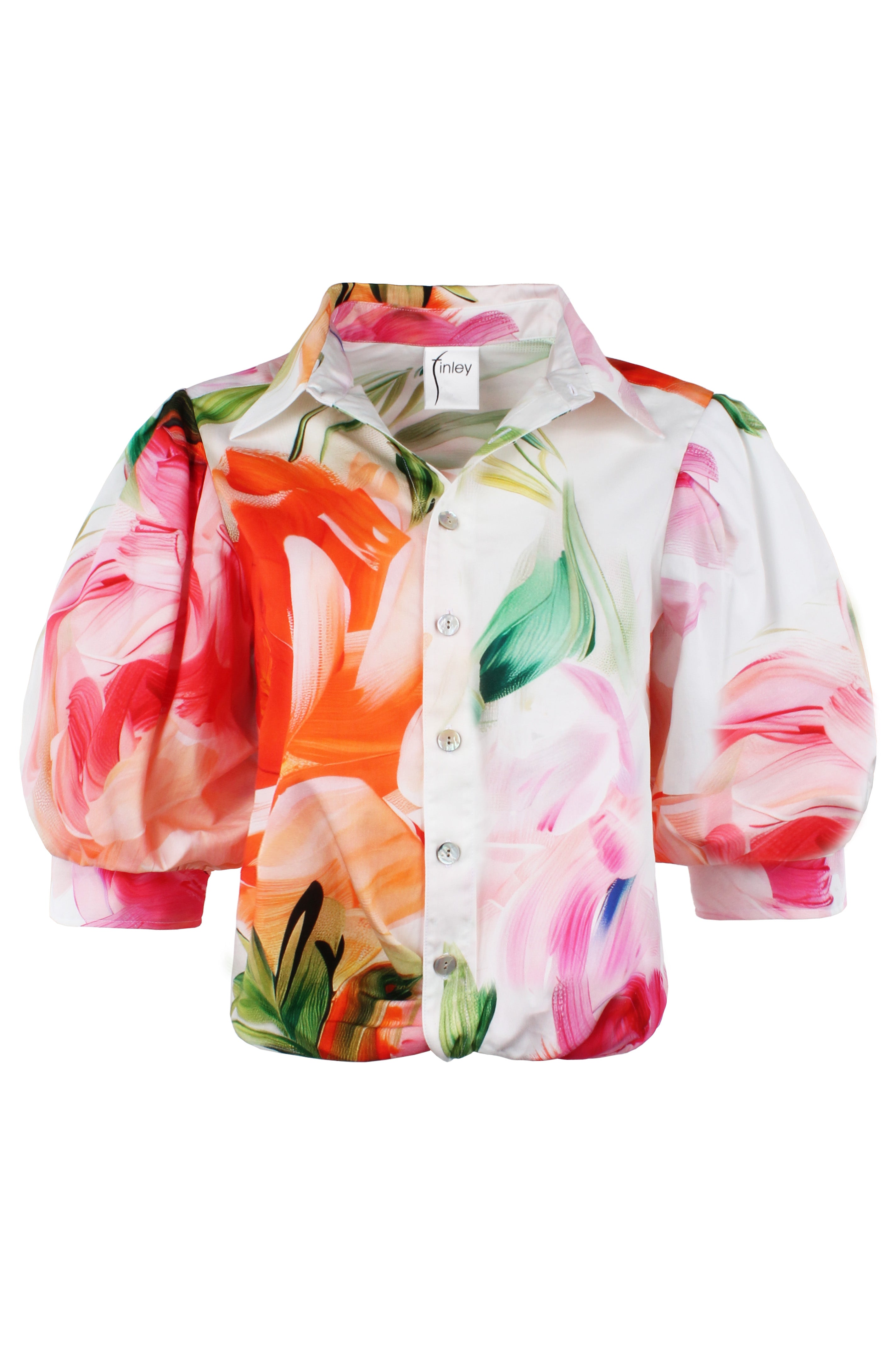 Bomba Twist-Hem Short Sleeve Shirt, Peony Print