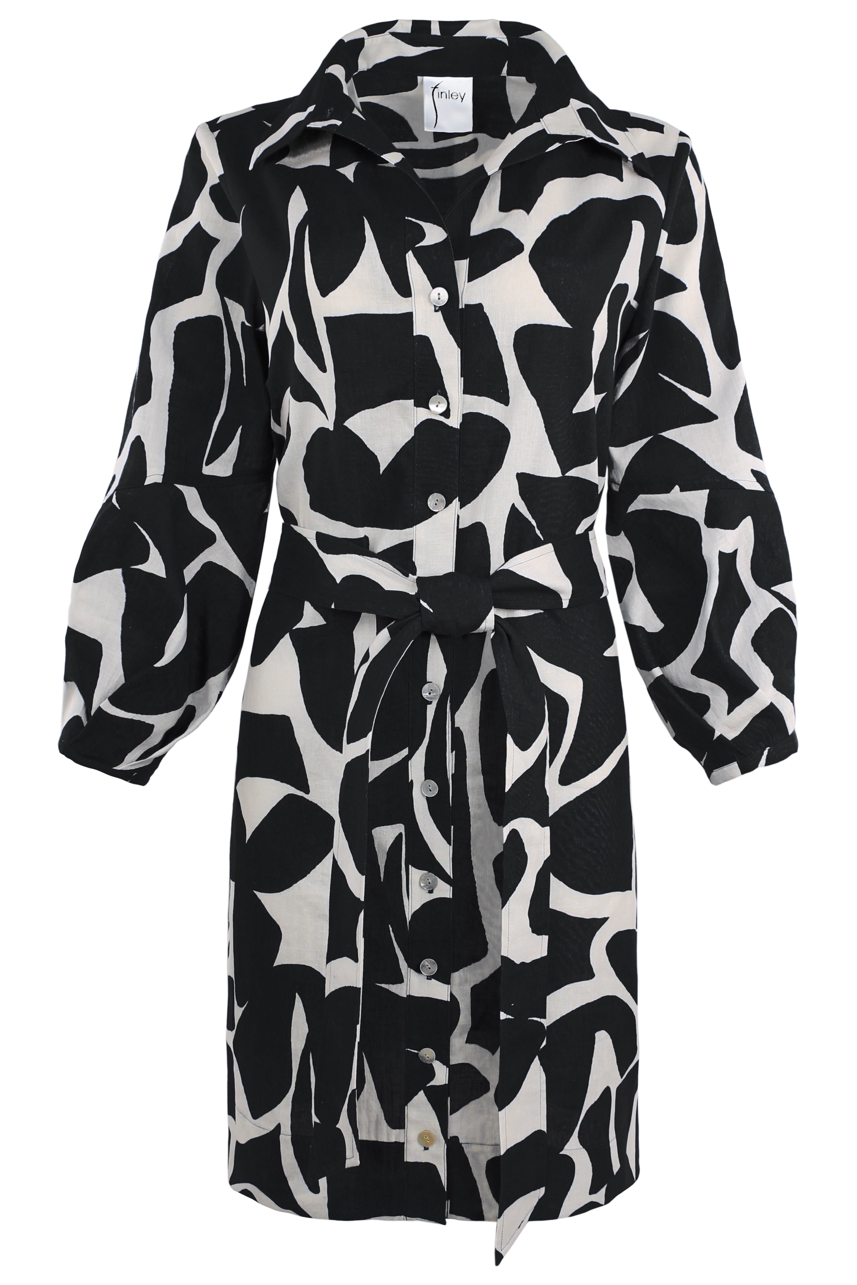 Milo Shirt Dress, Black/Natural Puzzle Print