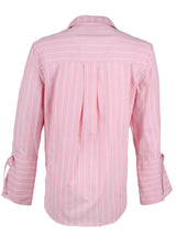 The Finley Rachel blouse, a white button-down women's poplin blouse with a point collar and self-tied cuffs.