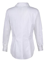 The Finley Sid shirt, a tailored button-down white cotton blouse with a tie front and a relaxed fit - rear