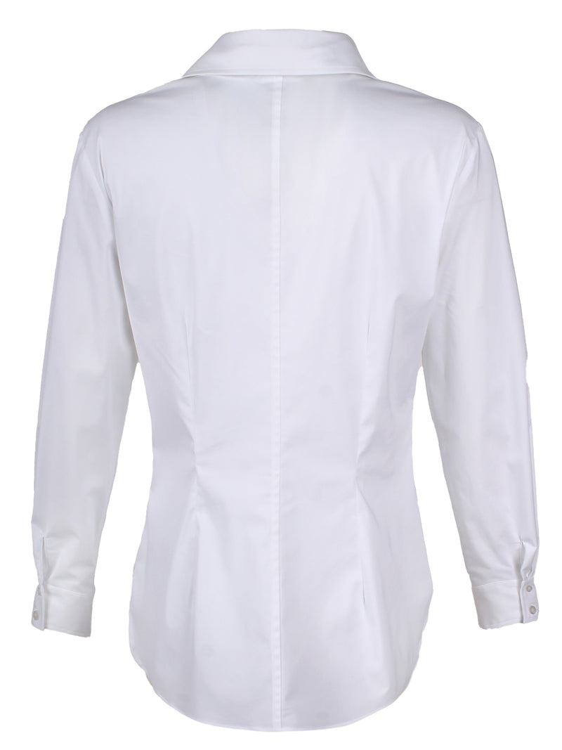 The Finley Sid shirt, a tailored button-down white cotton blouse with a tie front and a relaxed fit - rear
