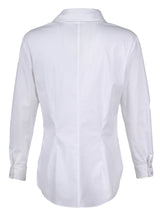 The Finley Sid shirt, a tailored button-down white cotton blouse with a tie front and a relaxed fit - rear