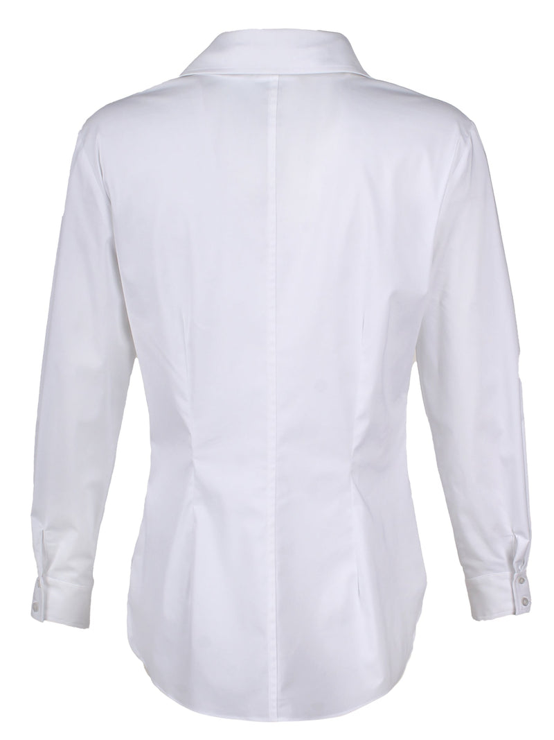 The Finley Sid shirt, a tailored button-down white cotton blouse with a tie front and a relaxed fit - rear