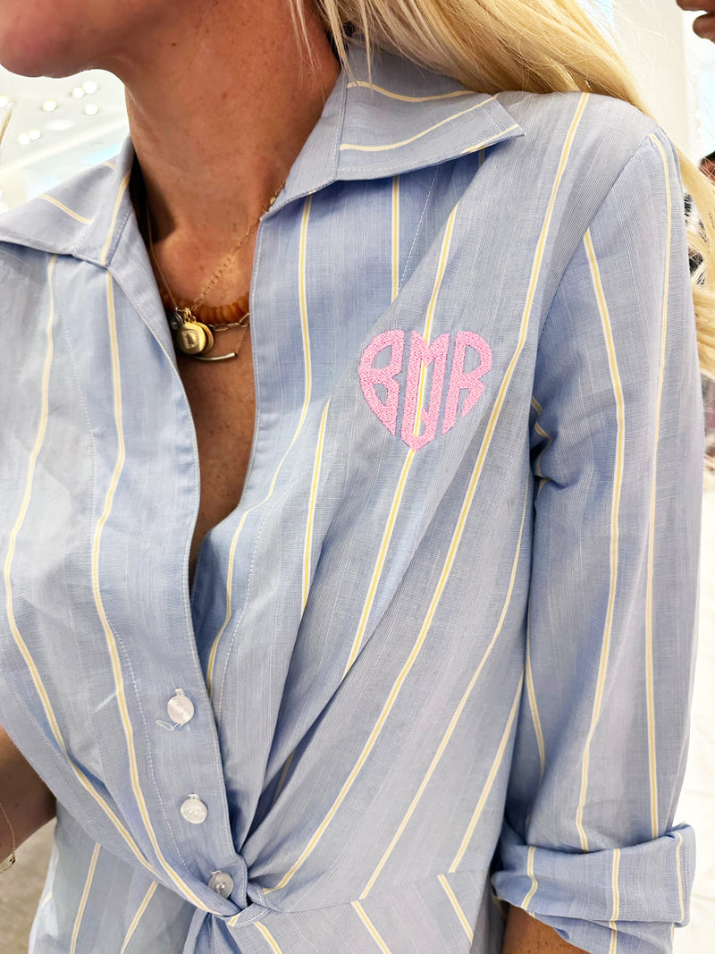 Sid Twist Front Shirt Blue/Yellow Stripe