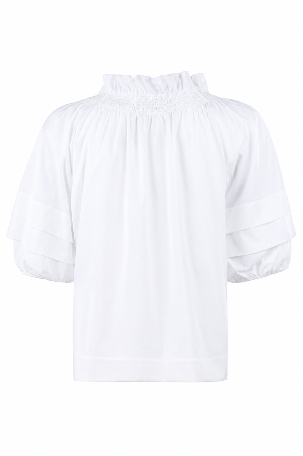 Lexie Short Sleeve Popover Blouse, White Silky Poplin