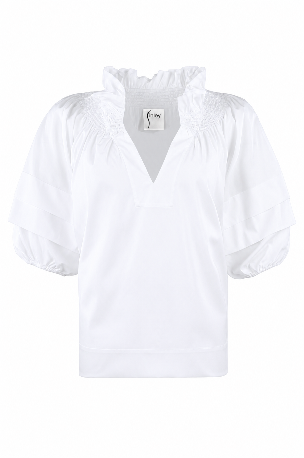 Lexie Short Sleeve Popover Blouse, White Silky Poplin