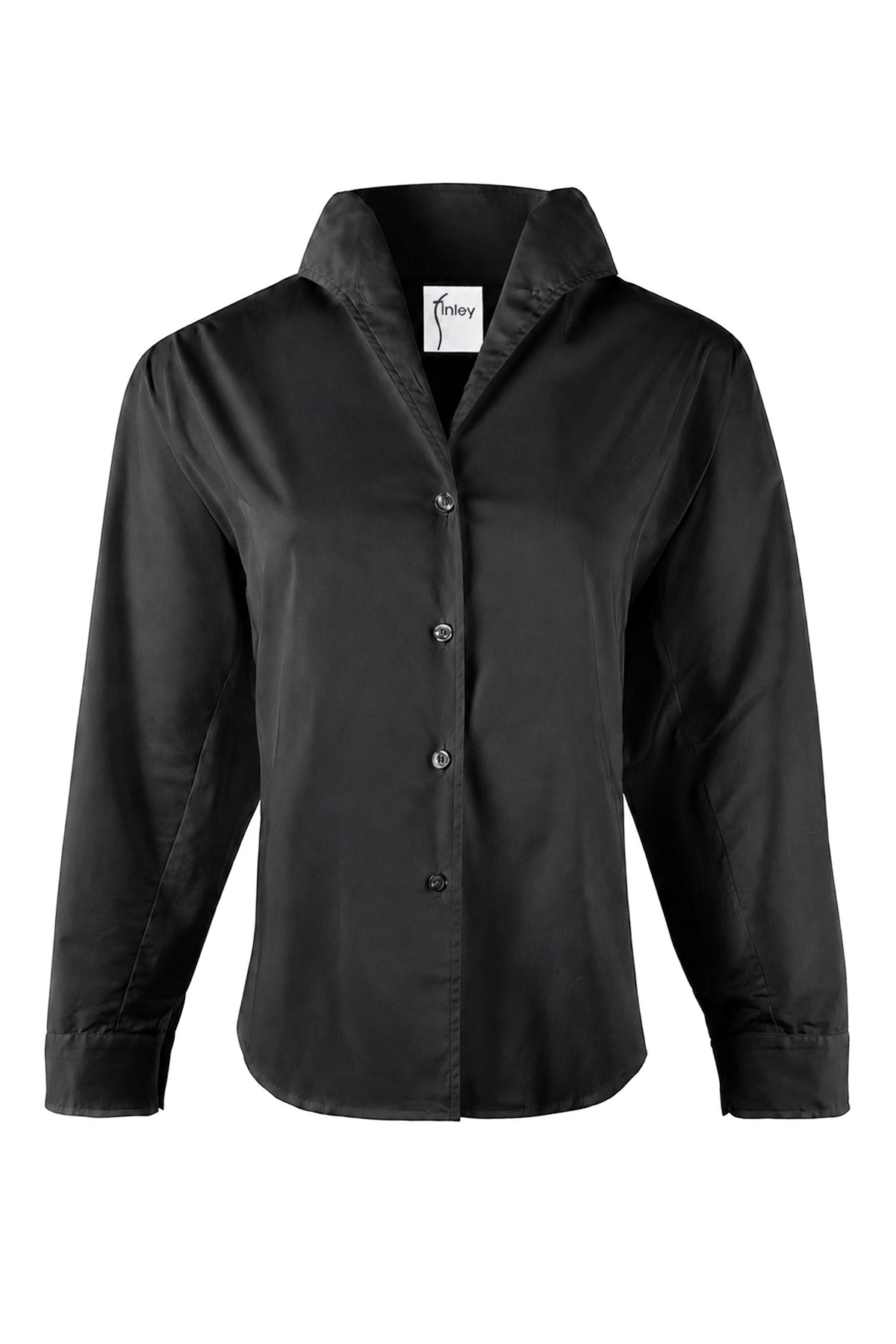 Revere Shirt, Black Silky Poplin