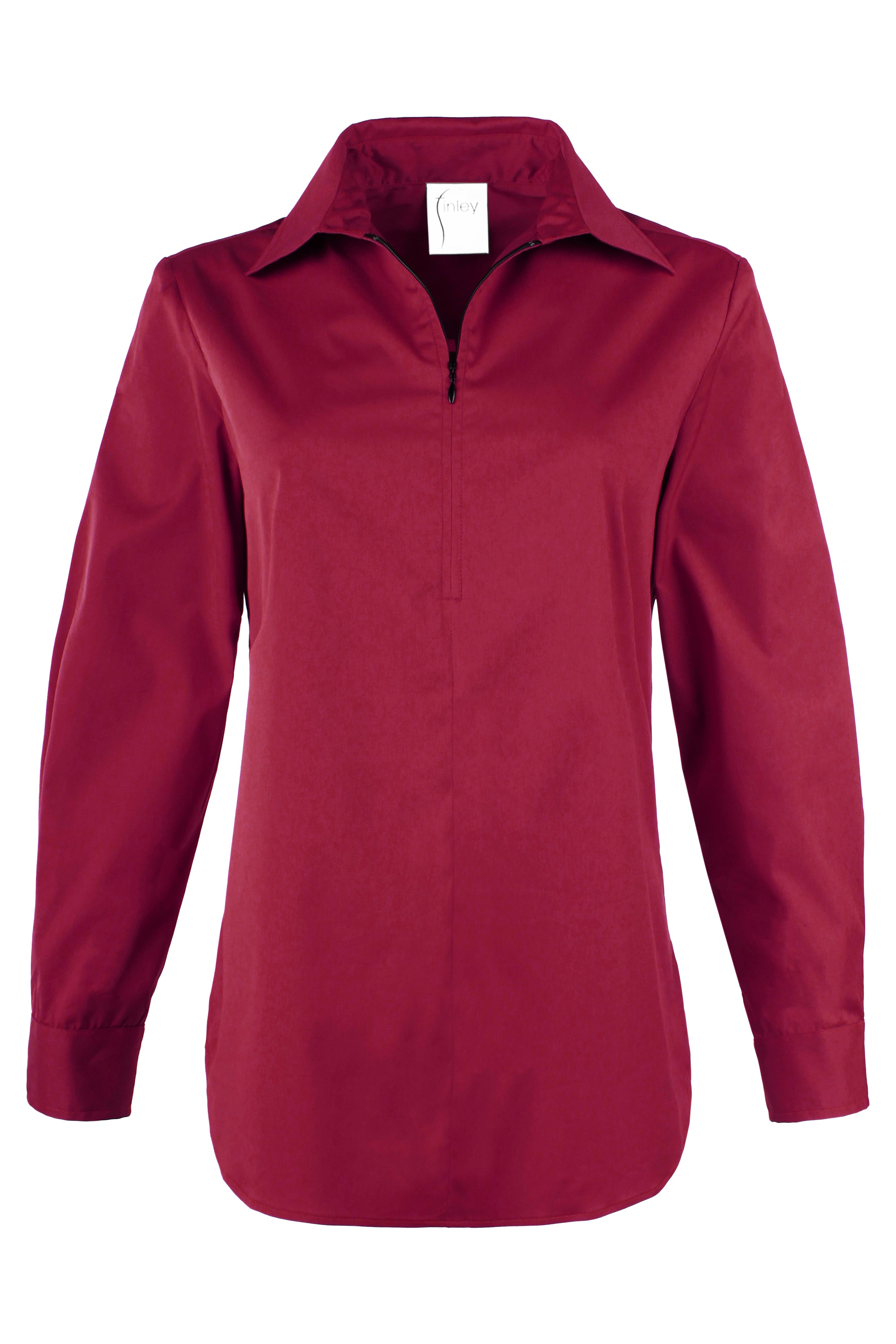 Endora Long Sleeve Half Zip Shirt Burgundy