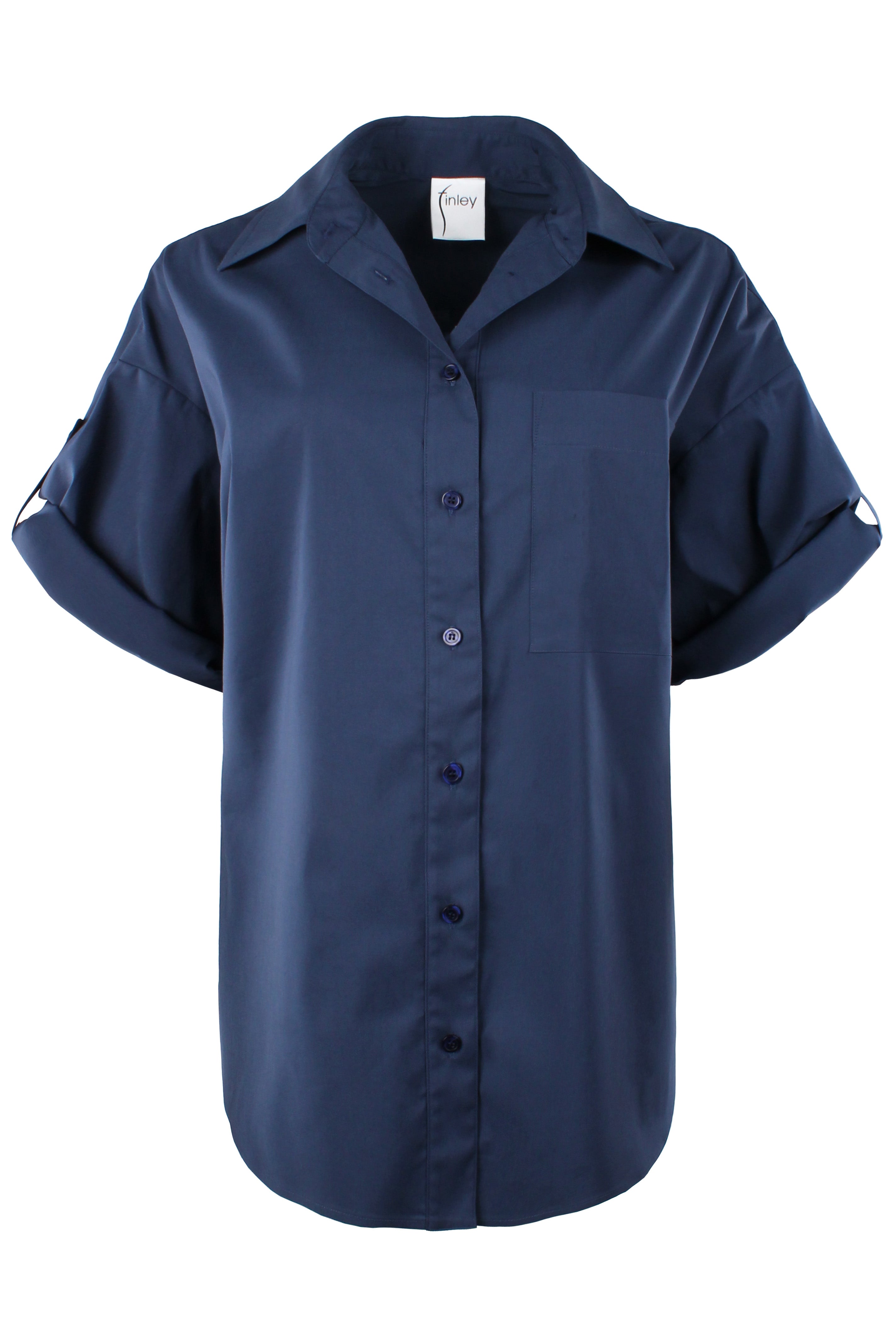 Big Time Oversized Boyfriend Shirt, Navy Silky Poplin