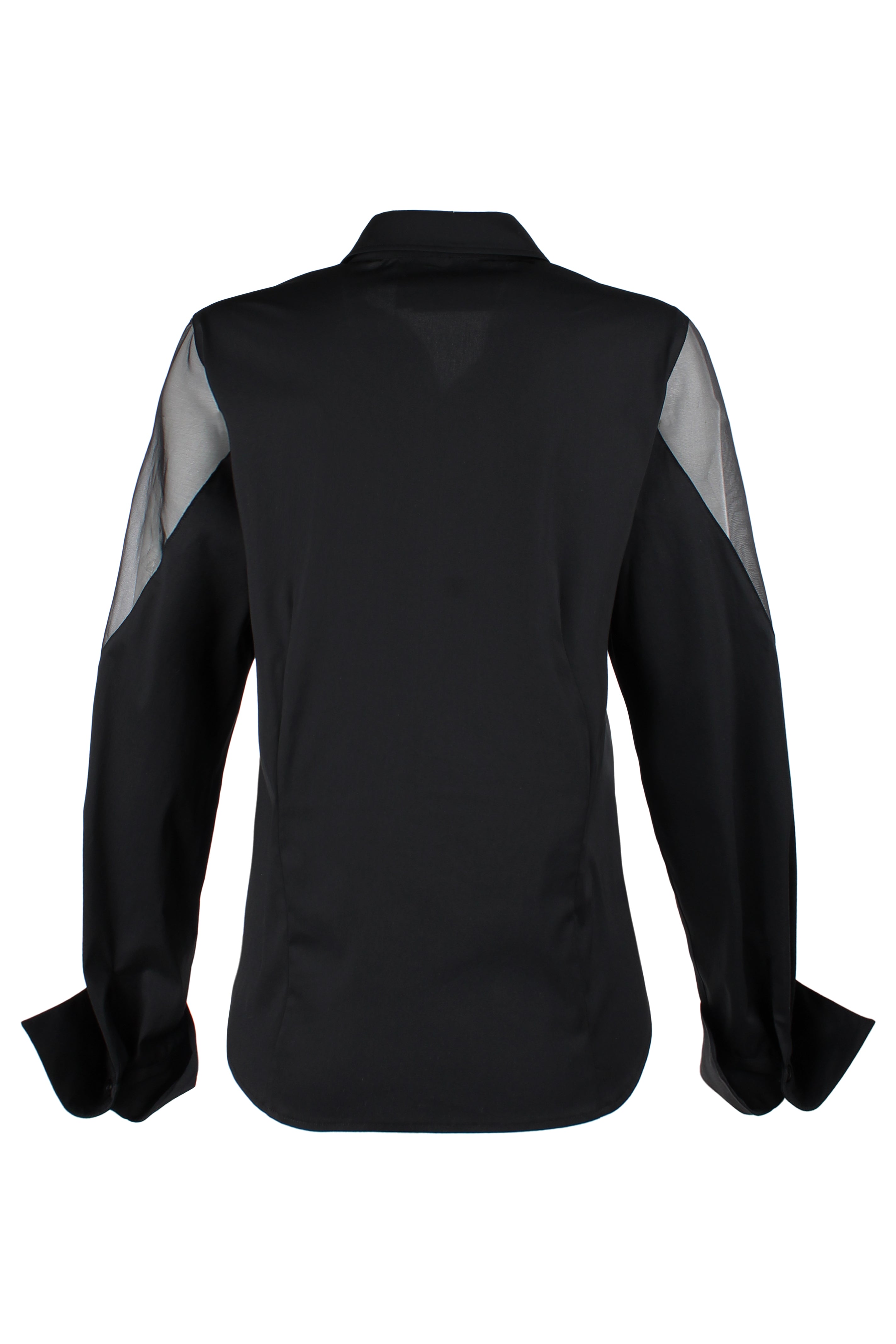 Lindy Tie Front Blouse, Black Poplin & Silk Organza