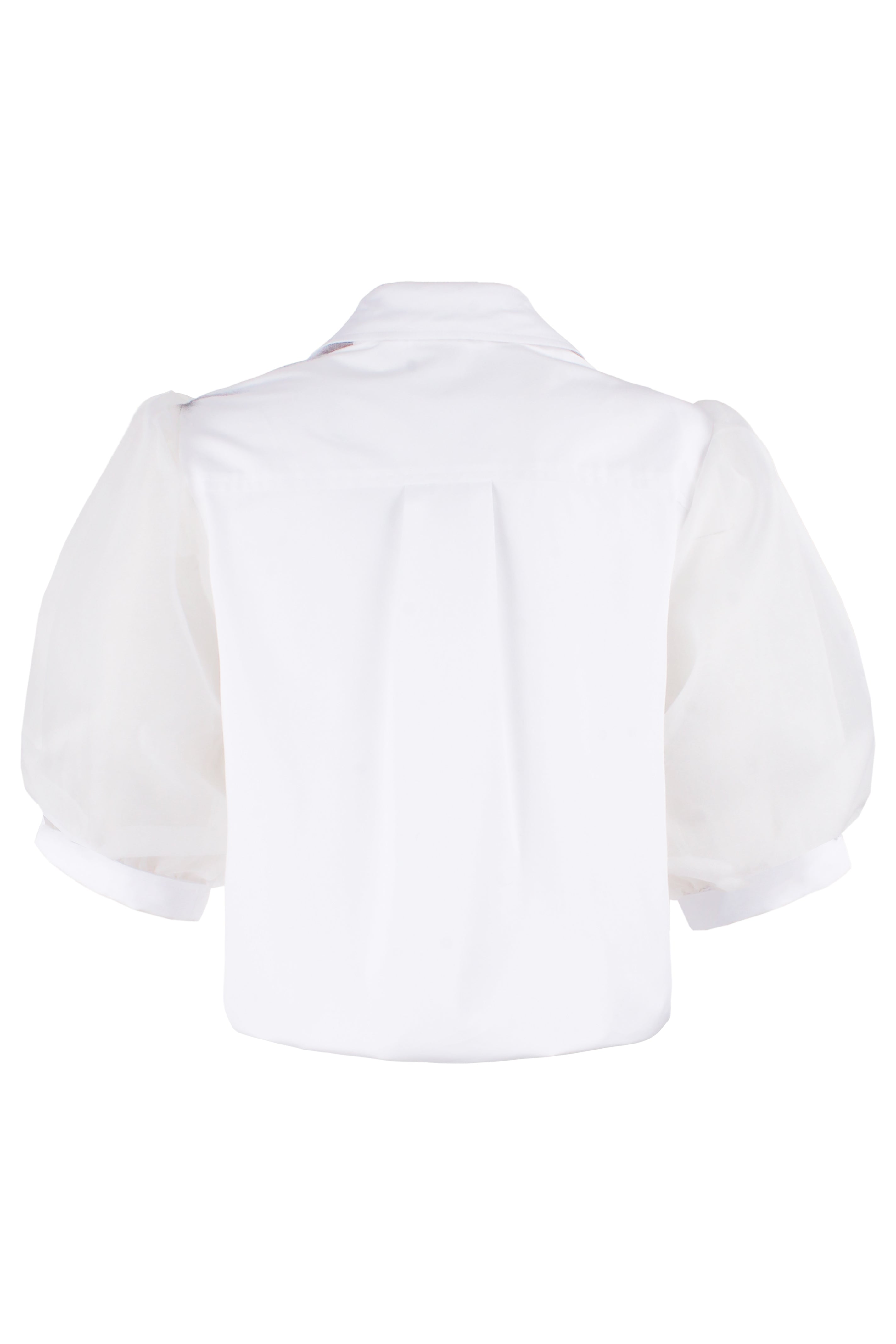 Bomba Short Sleeve Twist-Hem Blouse, White Poplin & Silk Organza