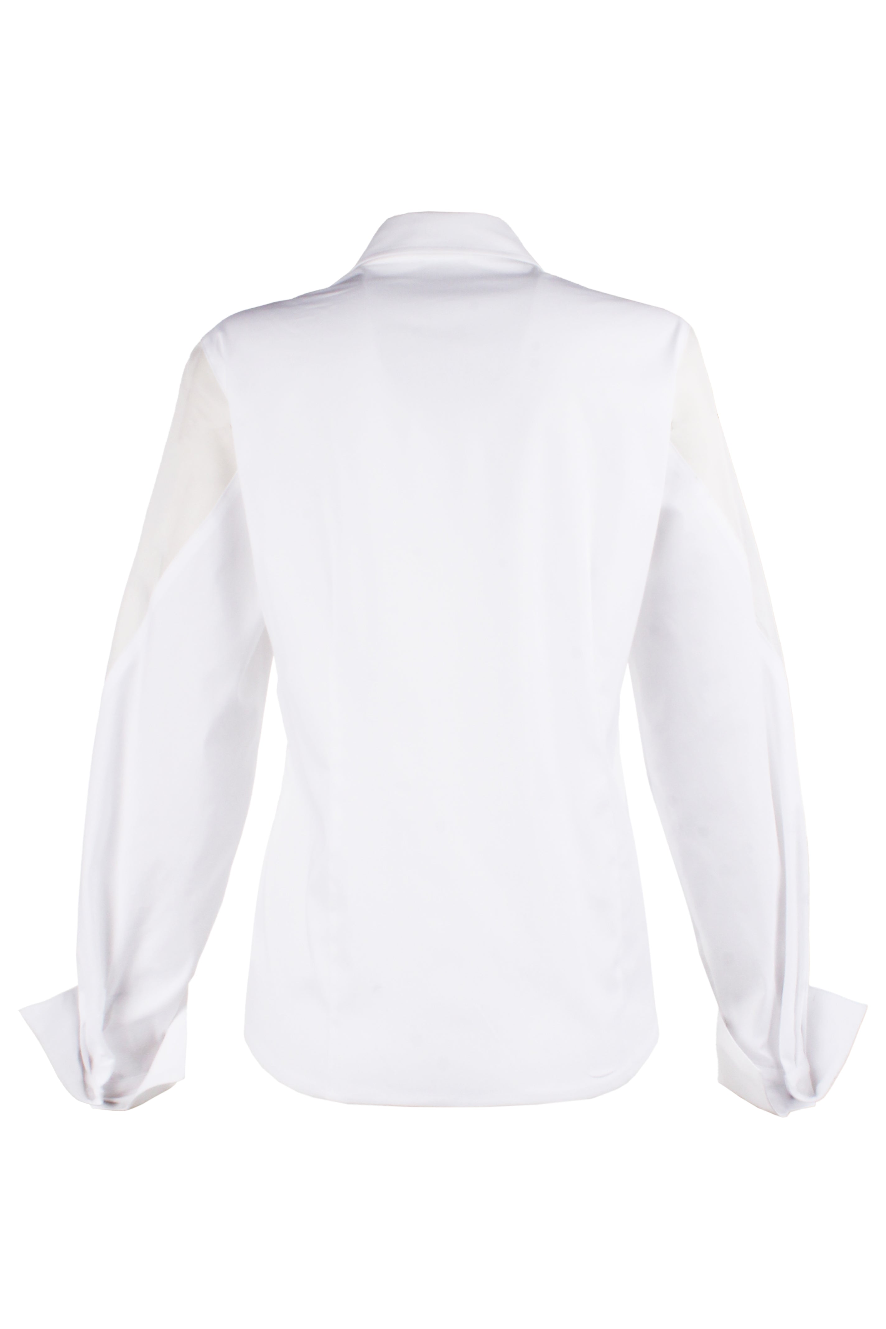 Lindy Tie Front Blouse, White Poplin & Silk Organza