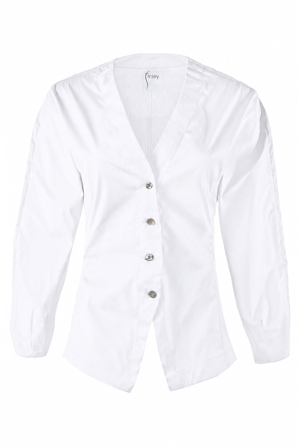 Mia Barrel Sleeve Top, White Silky Poplin
