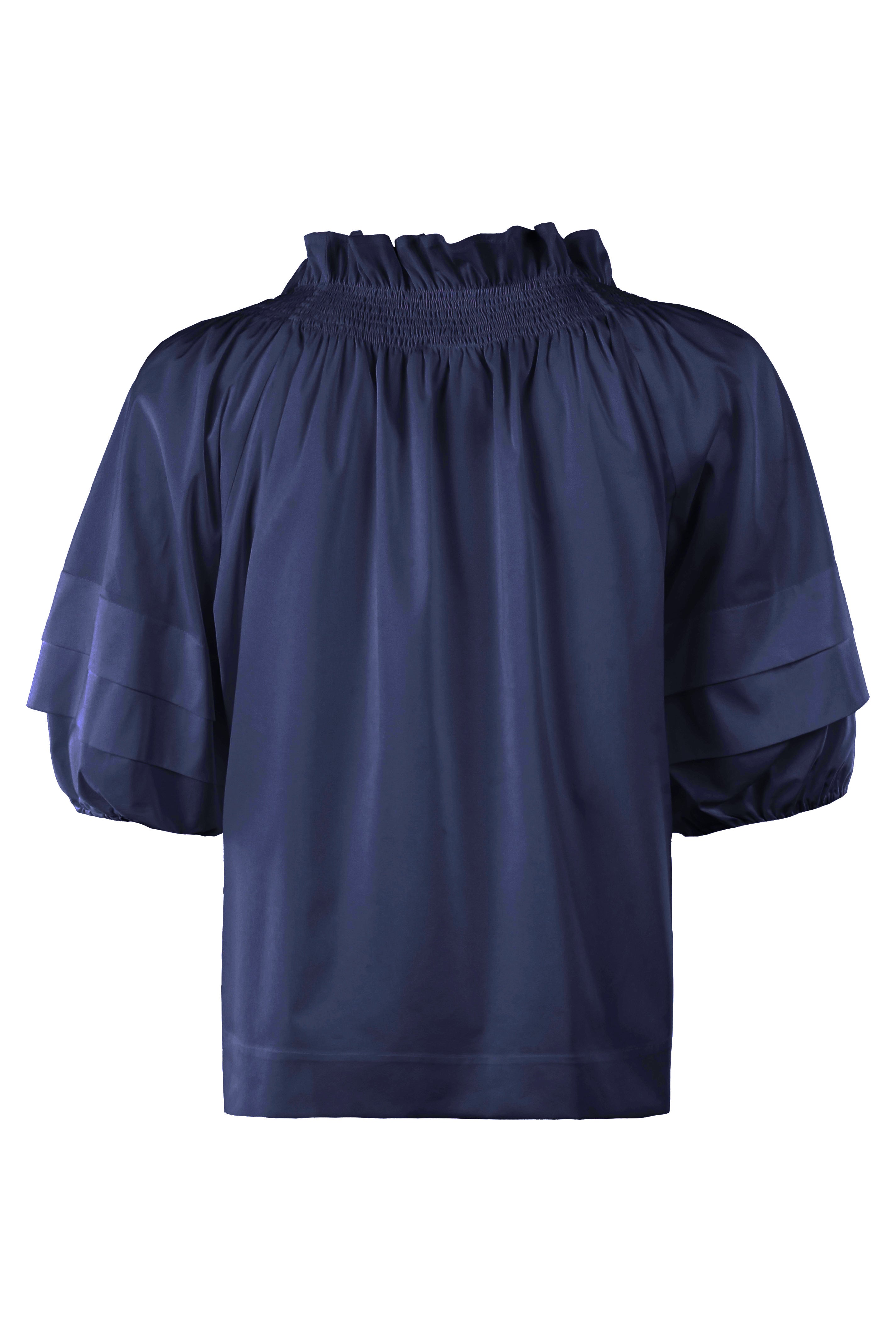 Lexie Short Sleeve Popover Blouse, Navy Silky Poplin