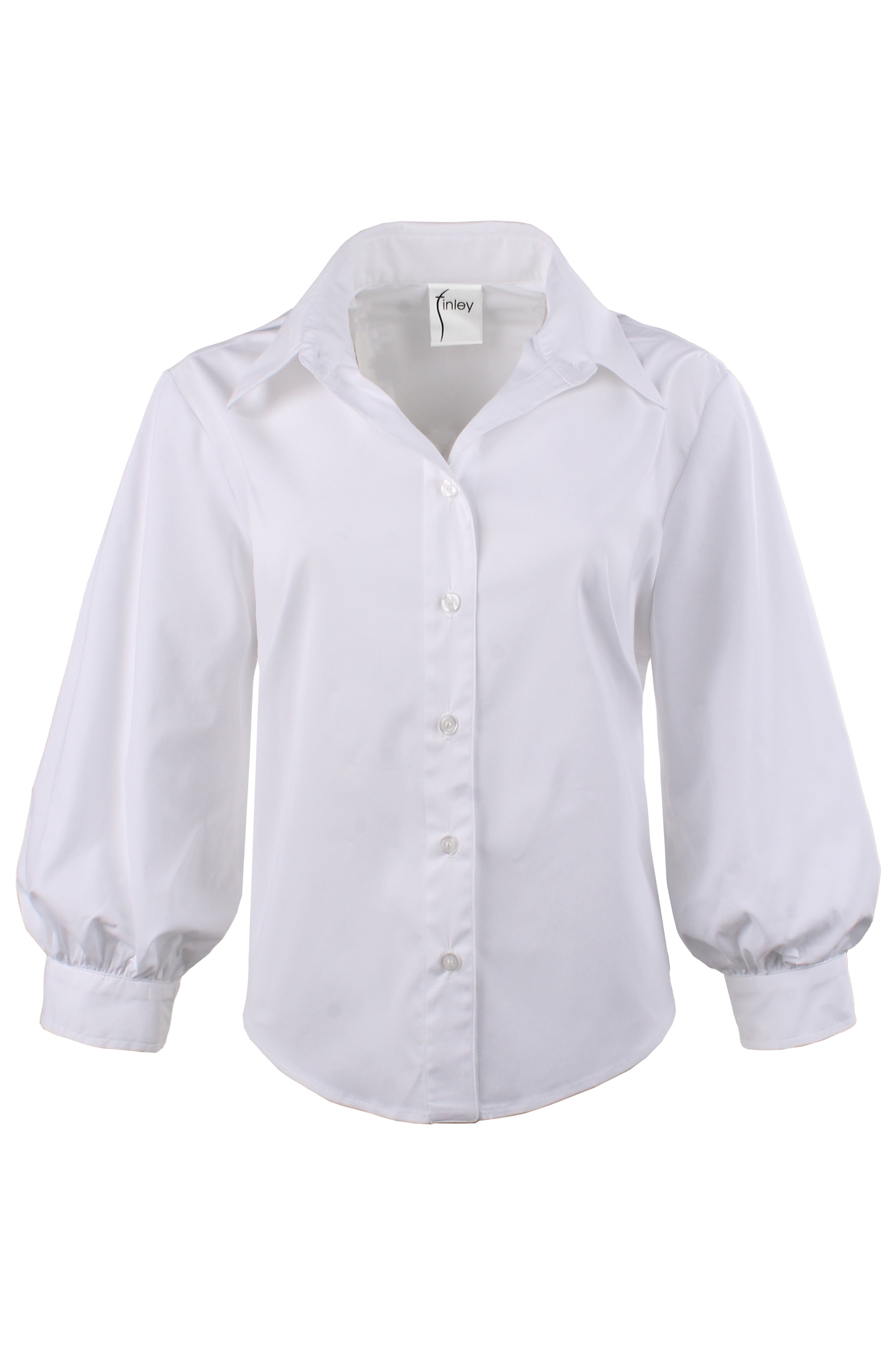 Cora Shirt 3/4 Sleeve in White Silky Poplin | Finley Shirts & Dresses