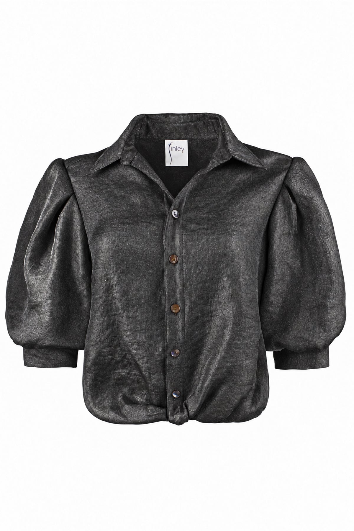 Bomba Short Sleeve Twist-Hem Blouse, Iridescent Black Metallic