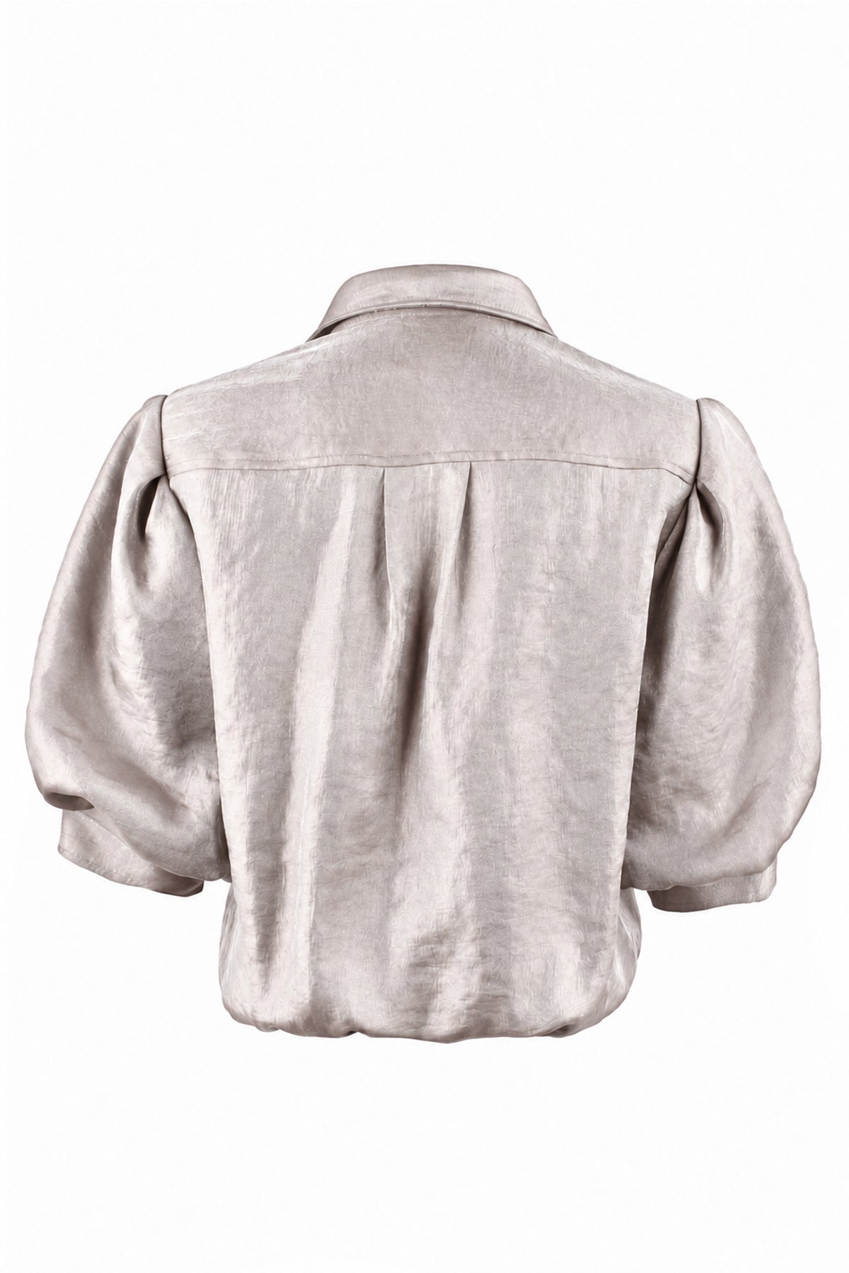 Bomba Short Sleeve Twist-Hem Blouse, Iridescent Platinum Metallic