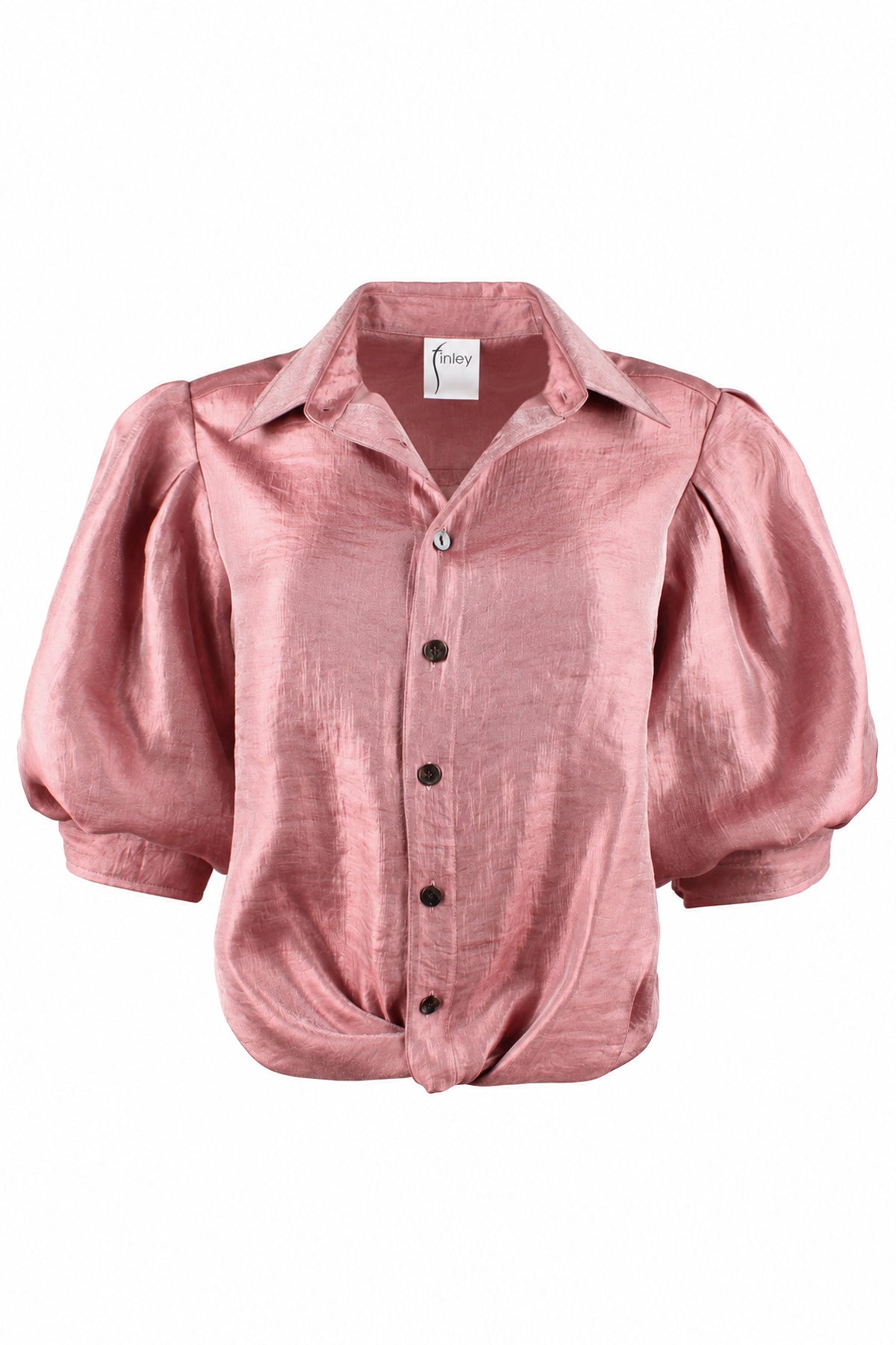 Bomba Short Sleeve Twist-Hem Blouse, Iridescent Rose Metallic