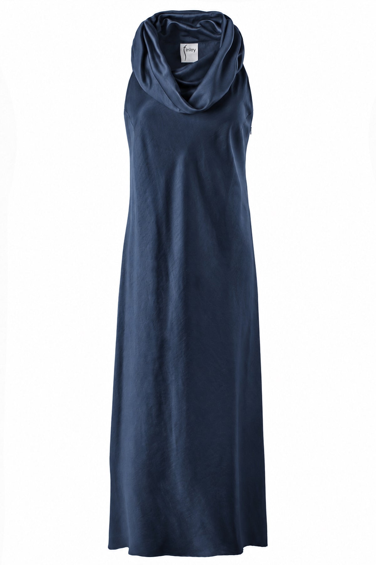 Long Cowl Dress Navy Sueded Back Satin