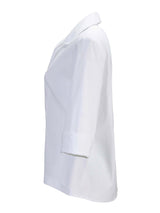 The Finley swing shirt, a natural gray washed linen v-neck popover women's blouse with an inverted pleat.