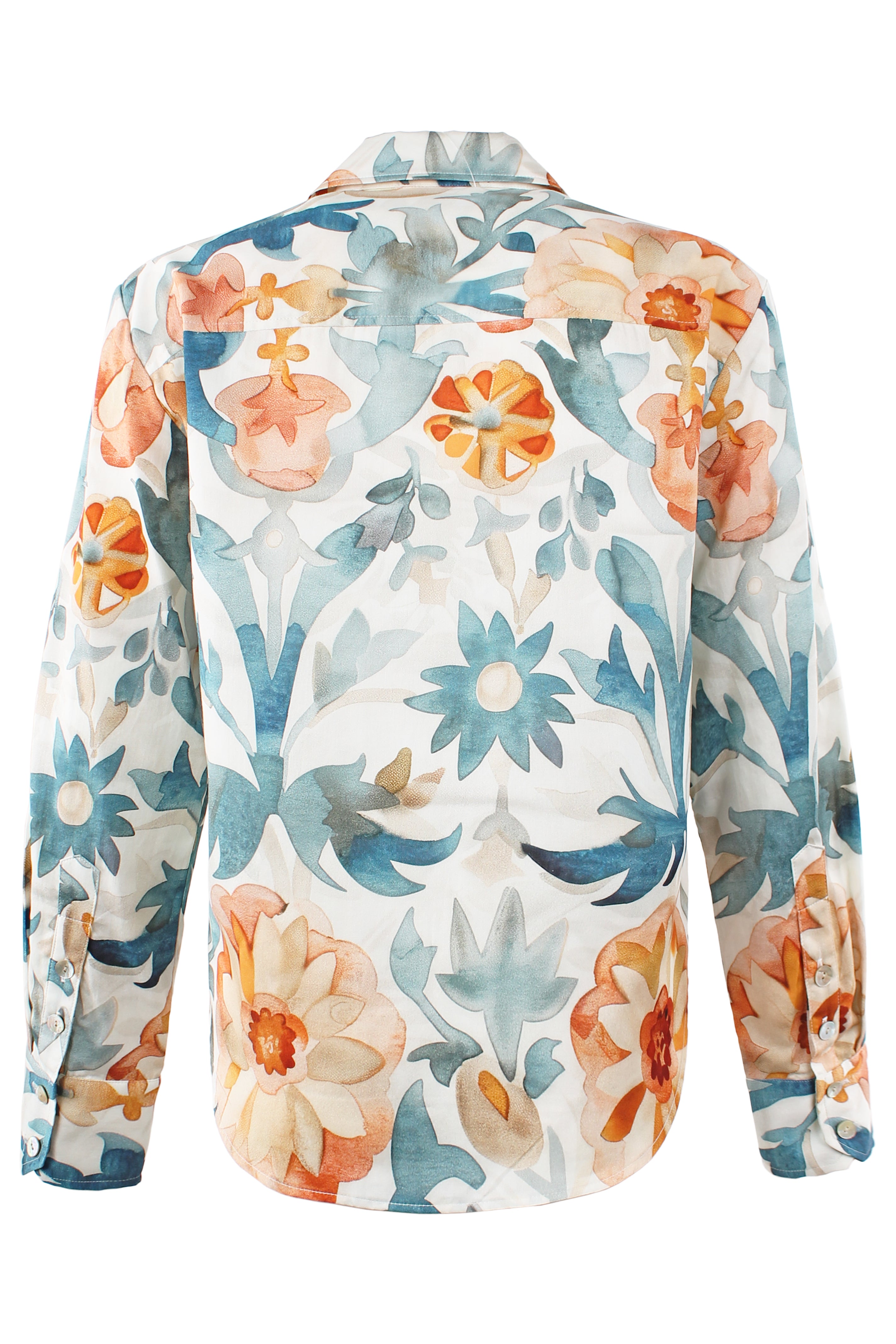 Andie Cropped Button-Down Shirt, Terra Floral Print