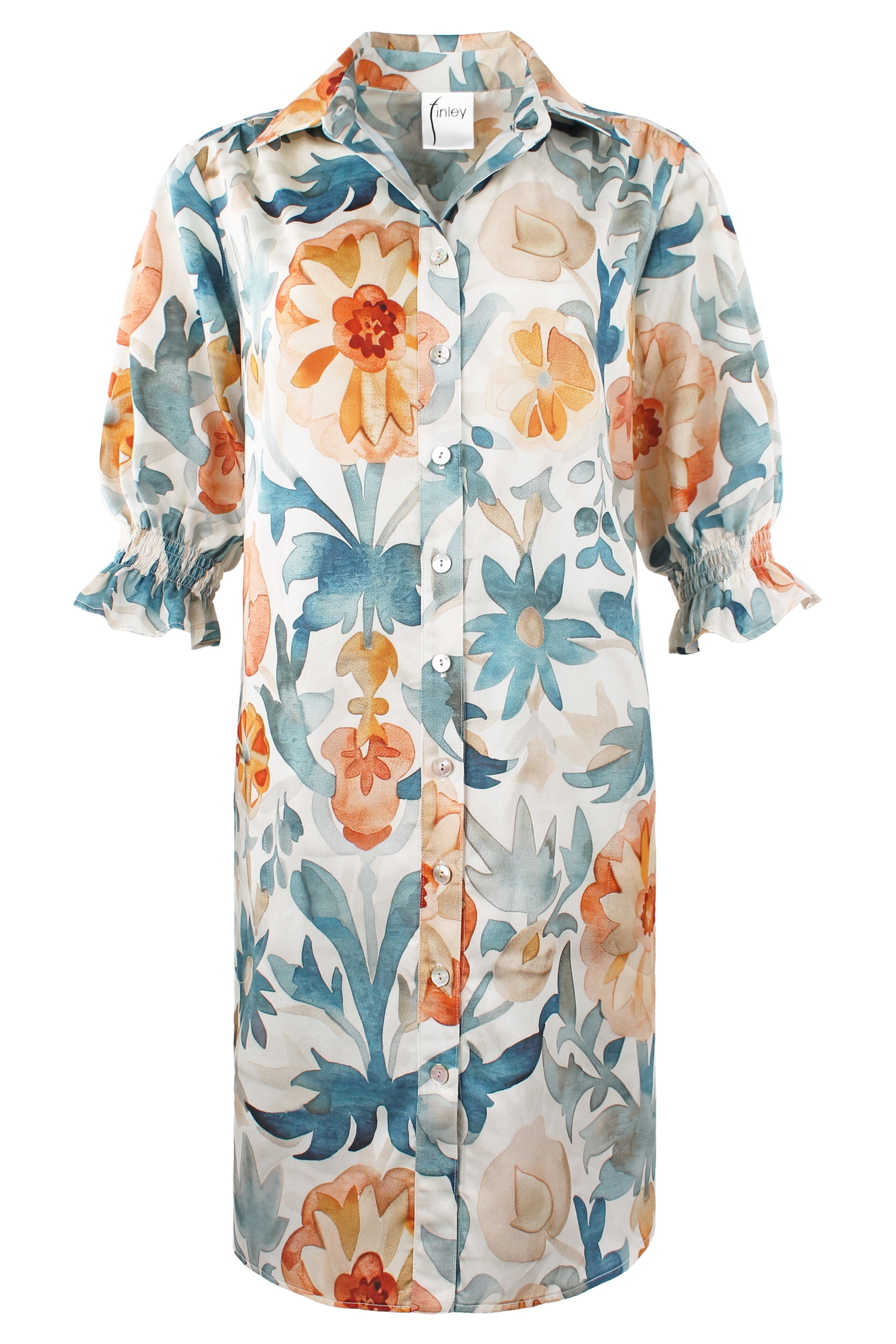 Miller Puff Sleeve Cotton Shirt Dress Terra Floral Print