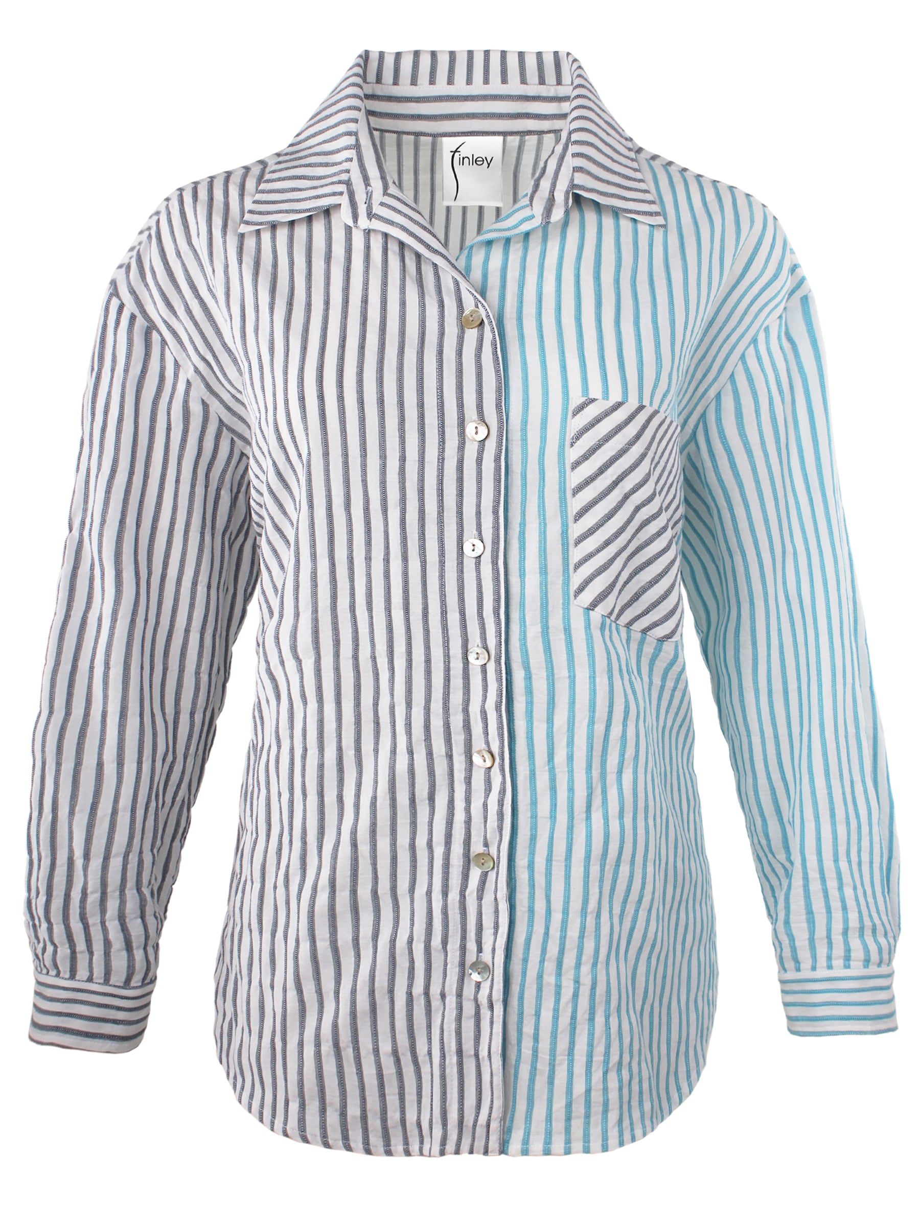 Hilary Boyfriend Shirt Mixed Textured Stripe