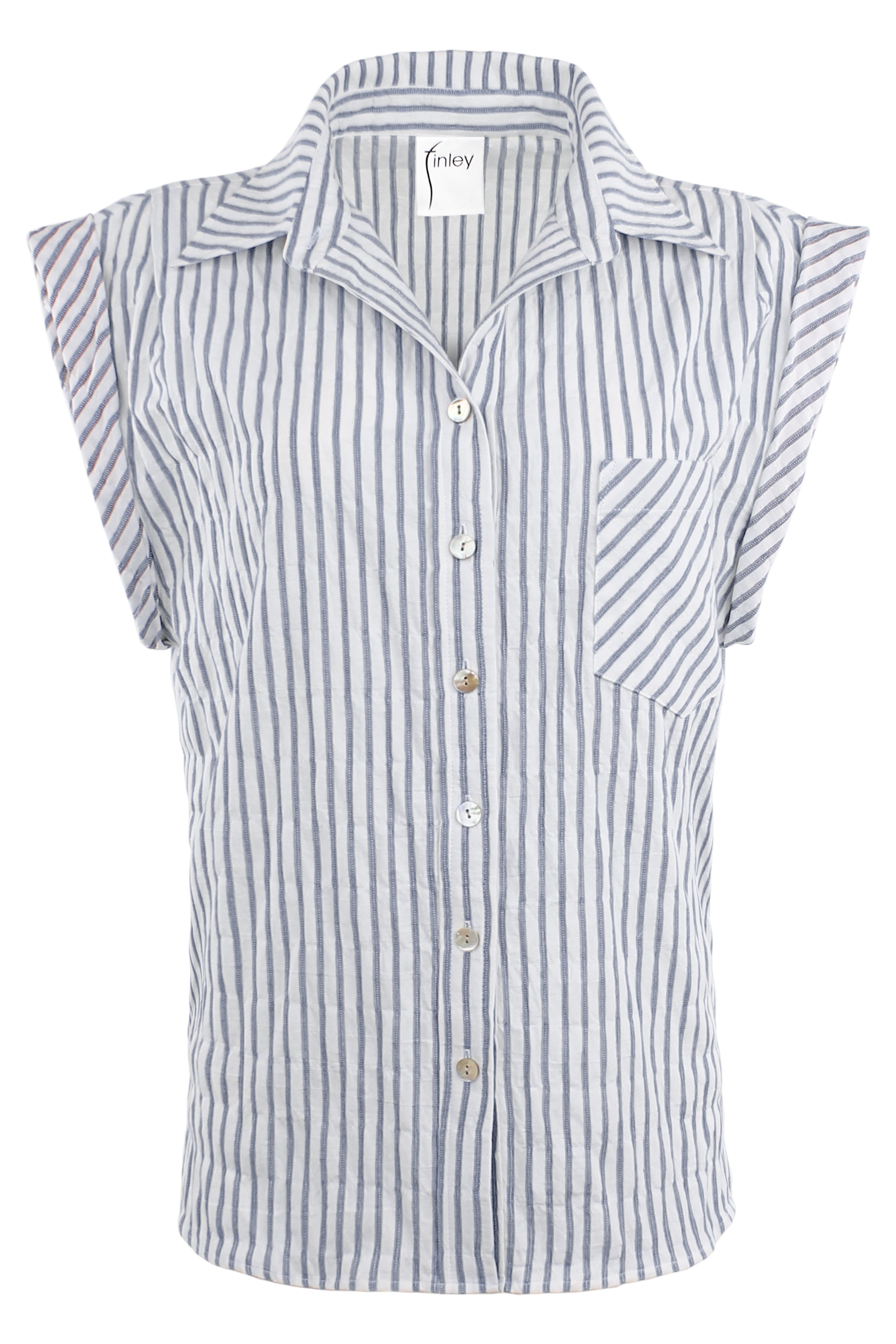 Daryl Cap Sleeve Shirt Gray Textured Stripe