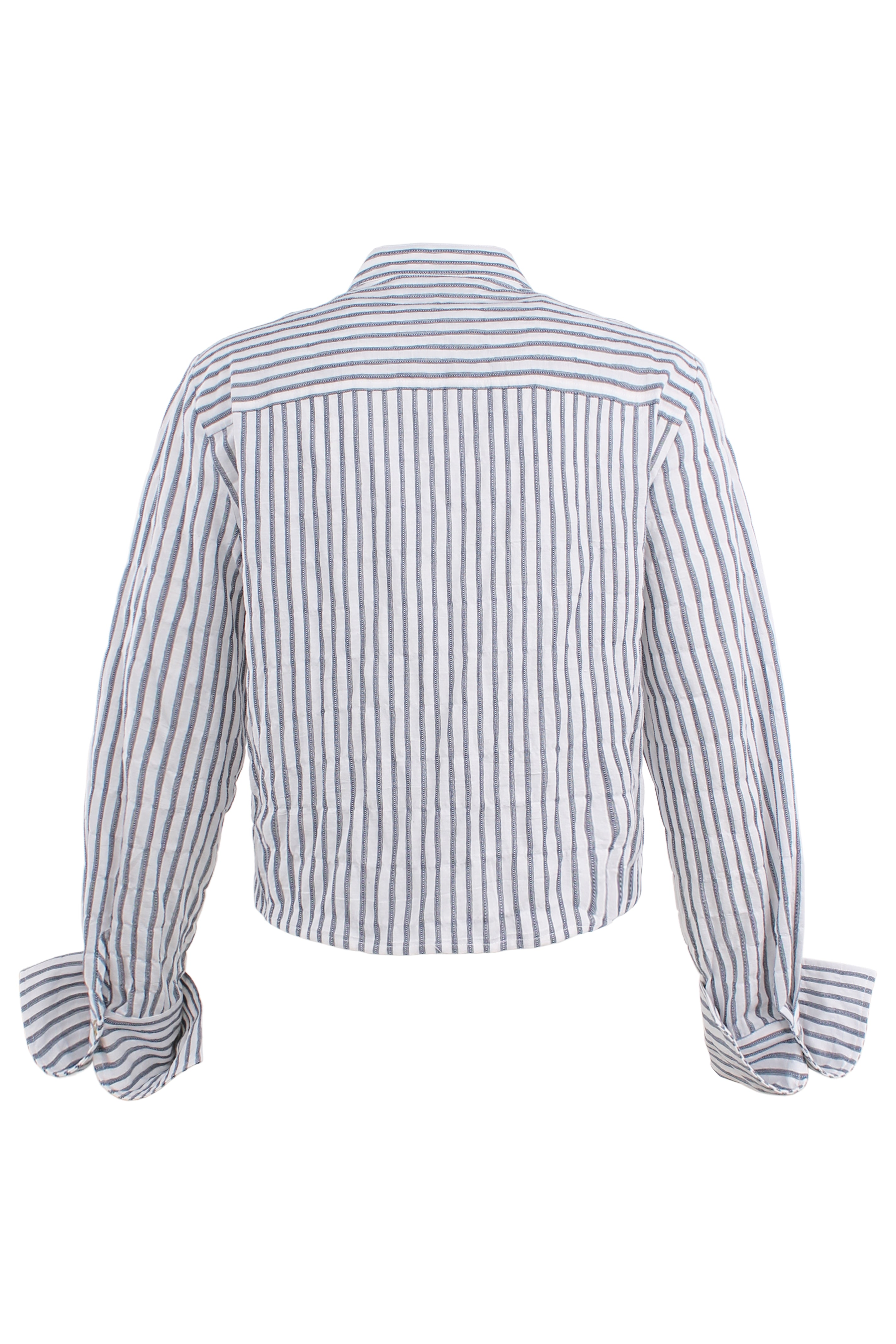 Long Sleeve Raffaele Ruffle Crop Shirt Gray Textured Stripe