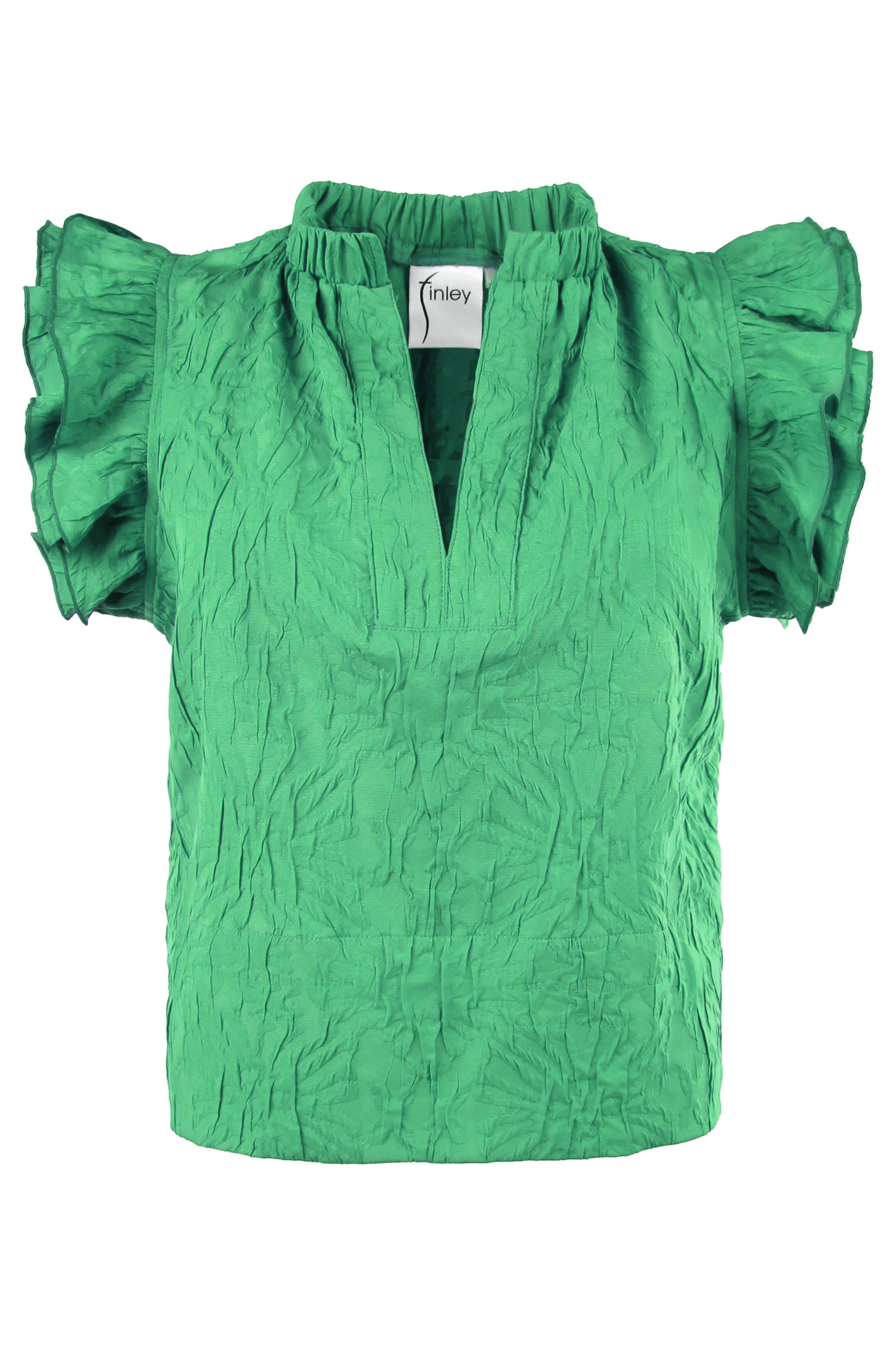 Remy Short Sleeve Popover in Green Textured Jacquard