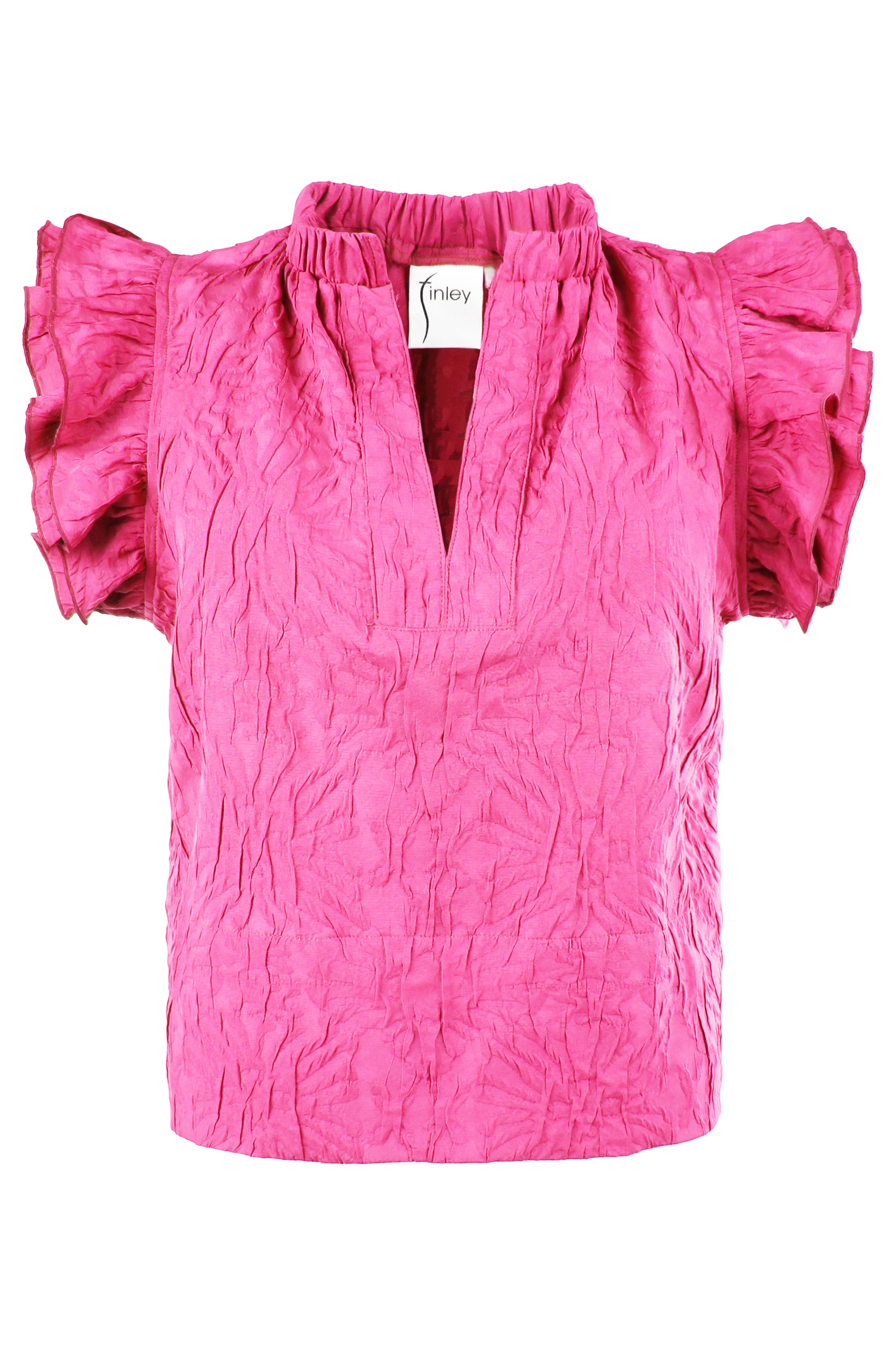 Remy Top | Textured Jacquard Pink Ruffle Sleeve Top | Finley Shirts