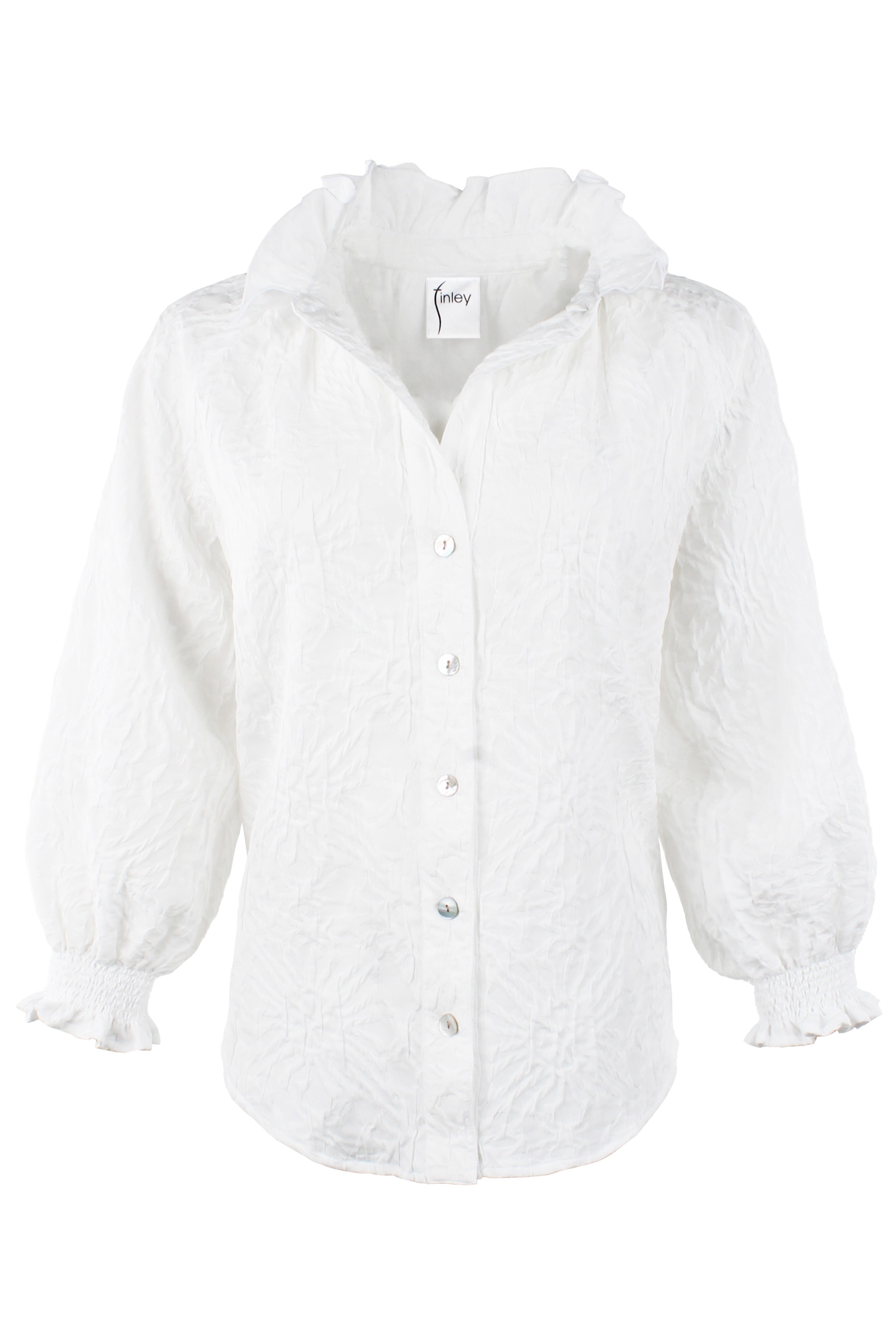 Fiona Shirt in White Textured Jacquard